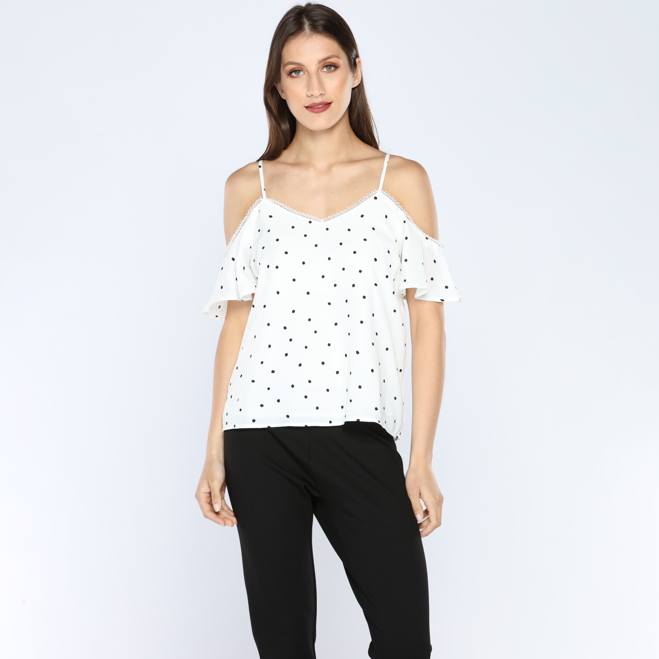 Buy Iconic Printed Cold Shoulder Top with Spaghetti Straps Splash UAE