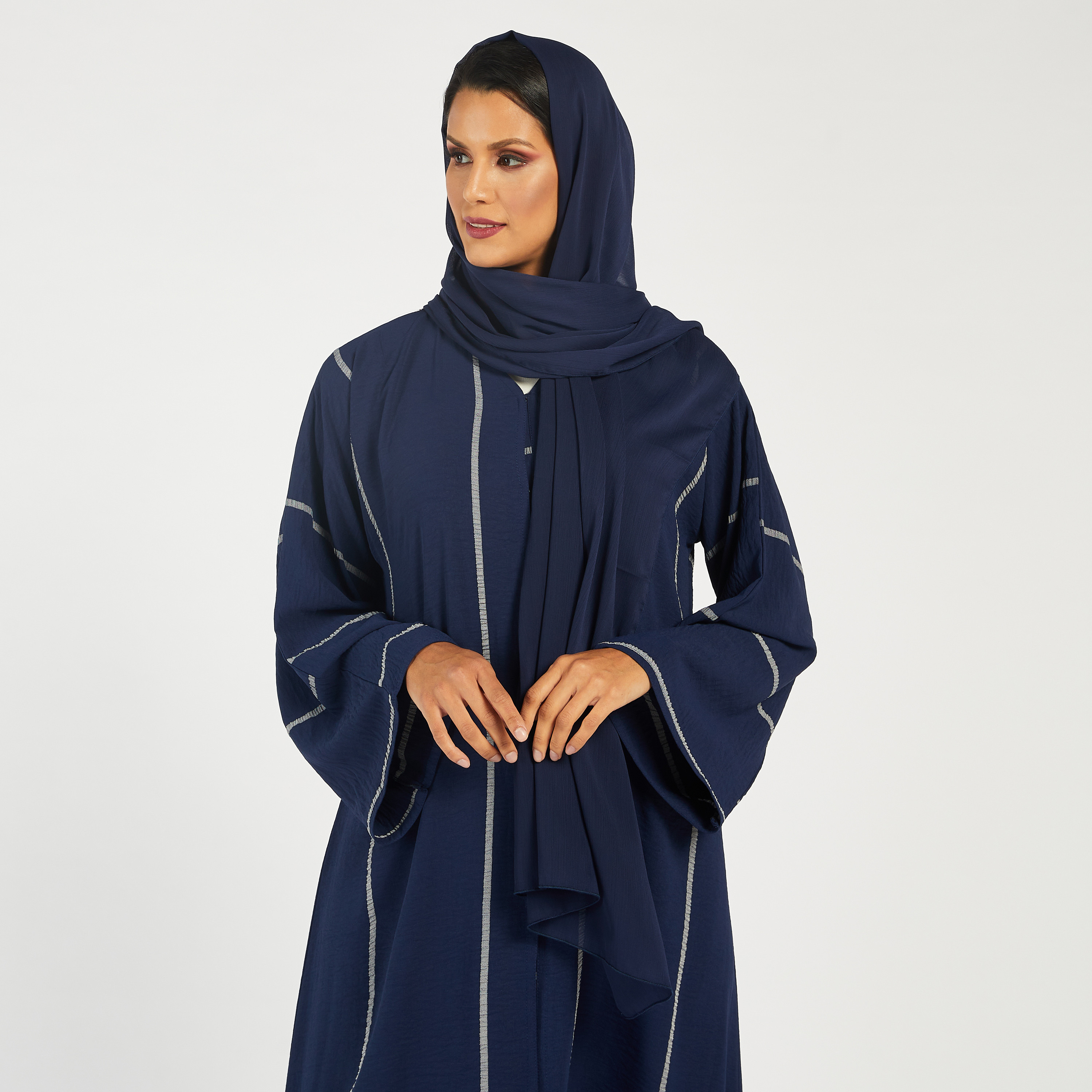 KAPDA Striped Abaya with V-neck with Hijab-women-arabicclothing-abayas-image-3
