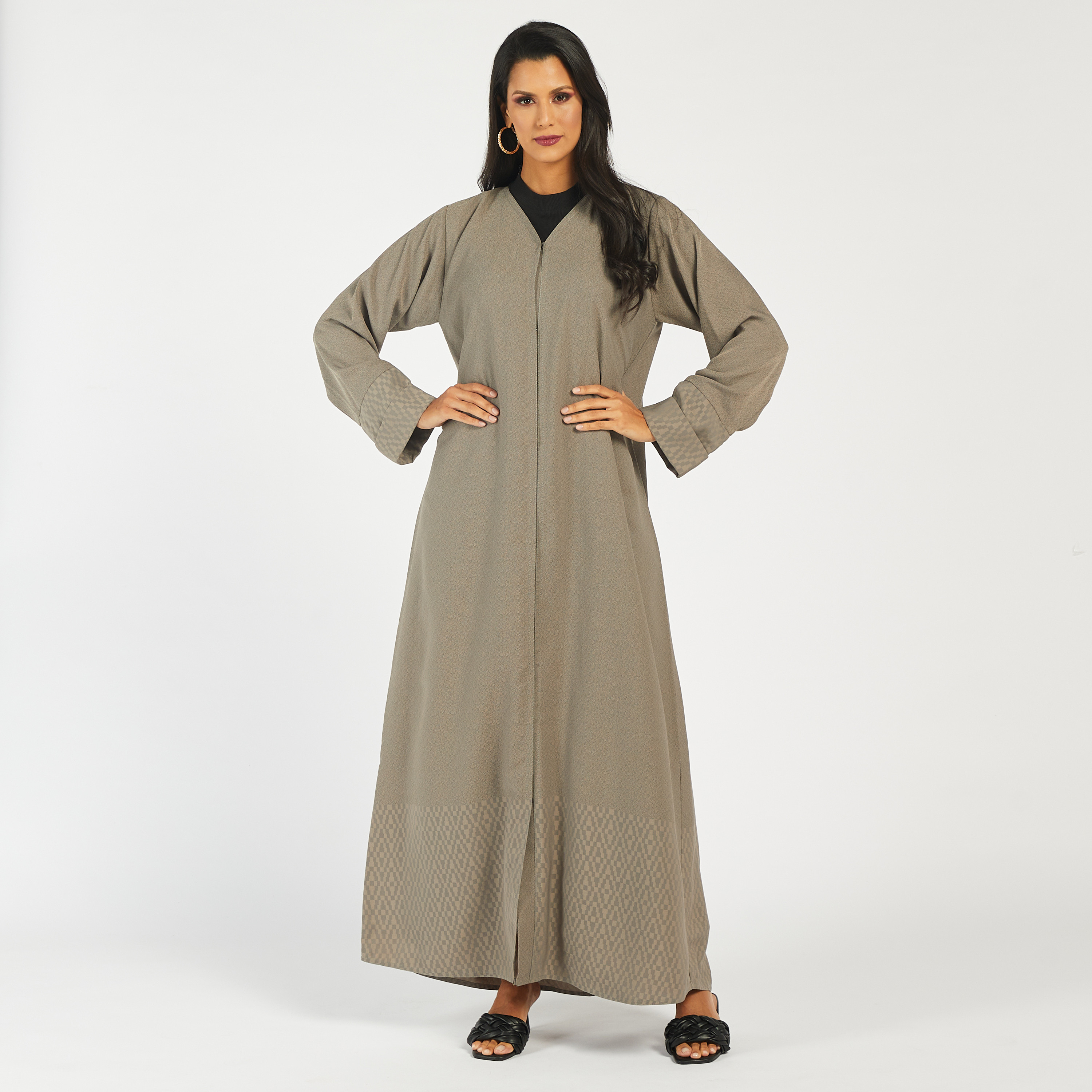 عباية بارزة الملمس بياقة v وحجاب من كابدا-women-arabicclothing-abayas-image-2