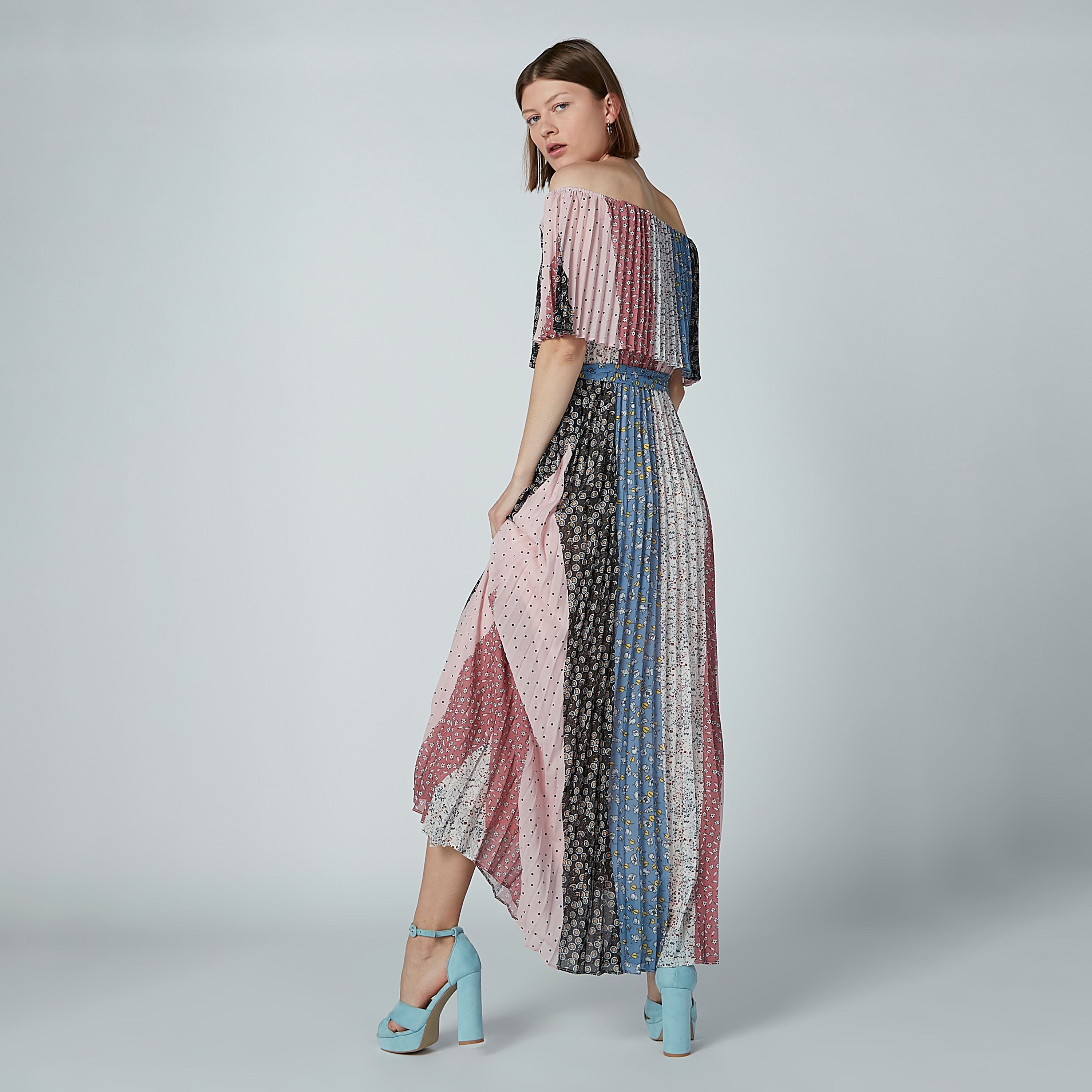 Buy Iconic Printed Cape Maxi Dress with Front Belt Styling Splash Bahrain