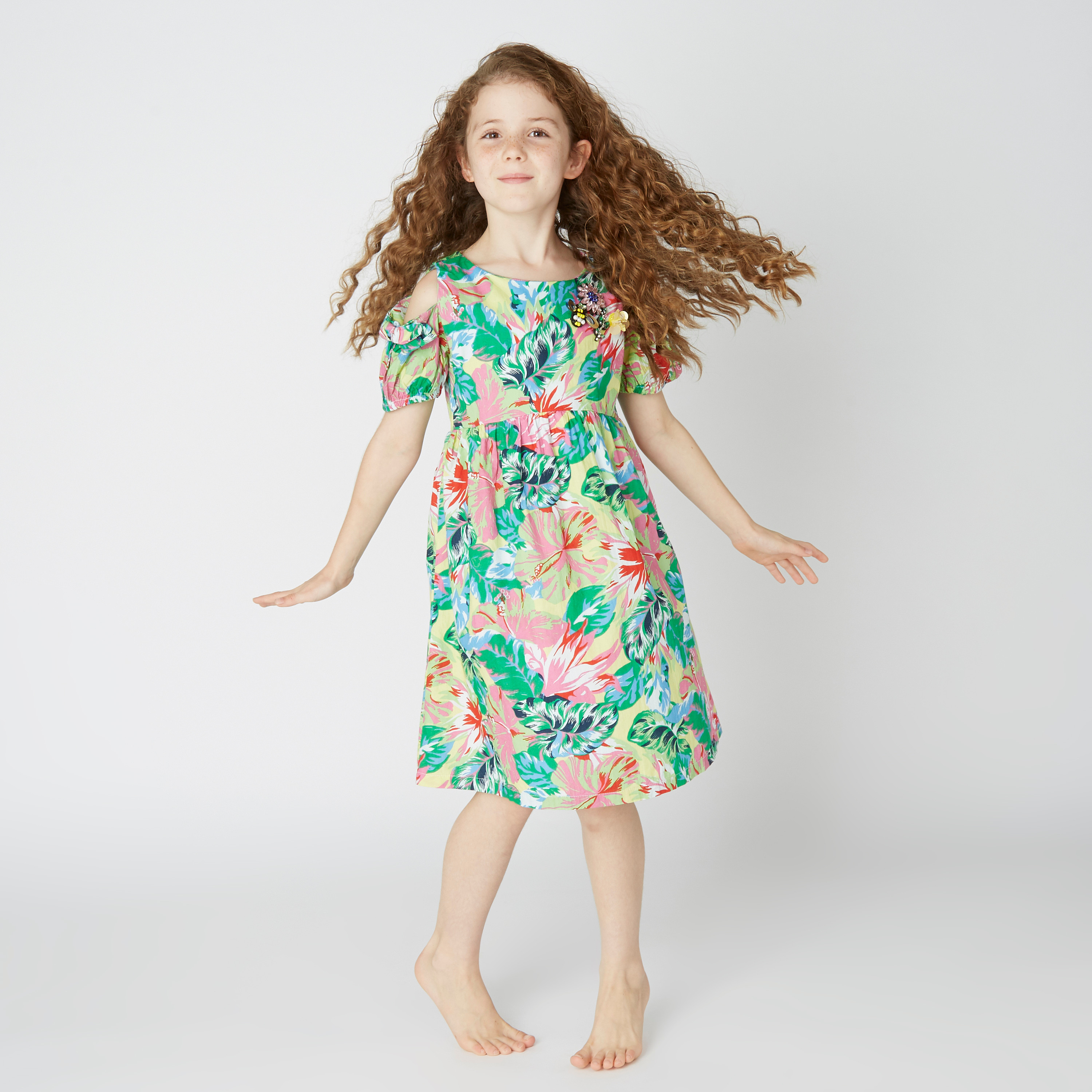 Iconic Floral Printed Dress with Round Neck and Short Sleeves-others-image-1