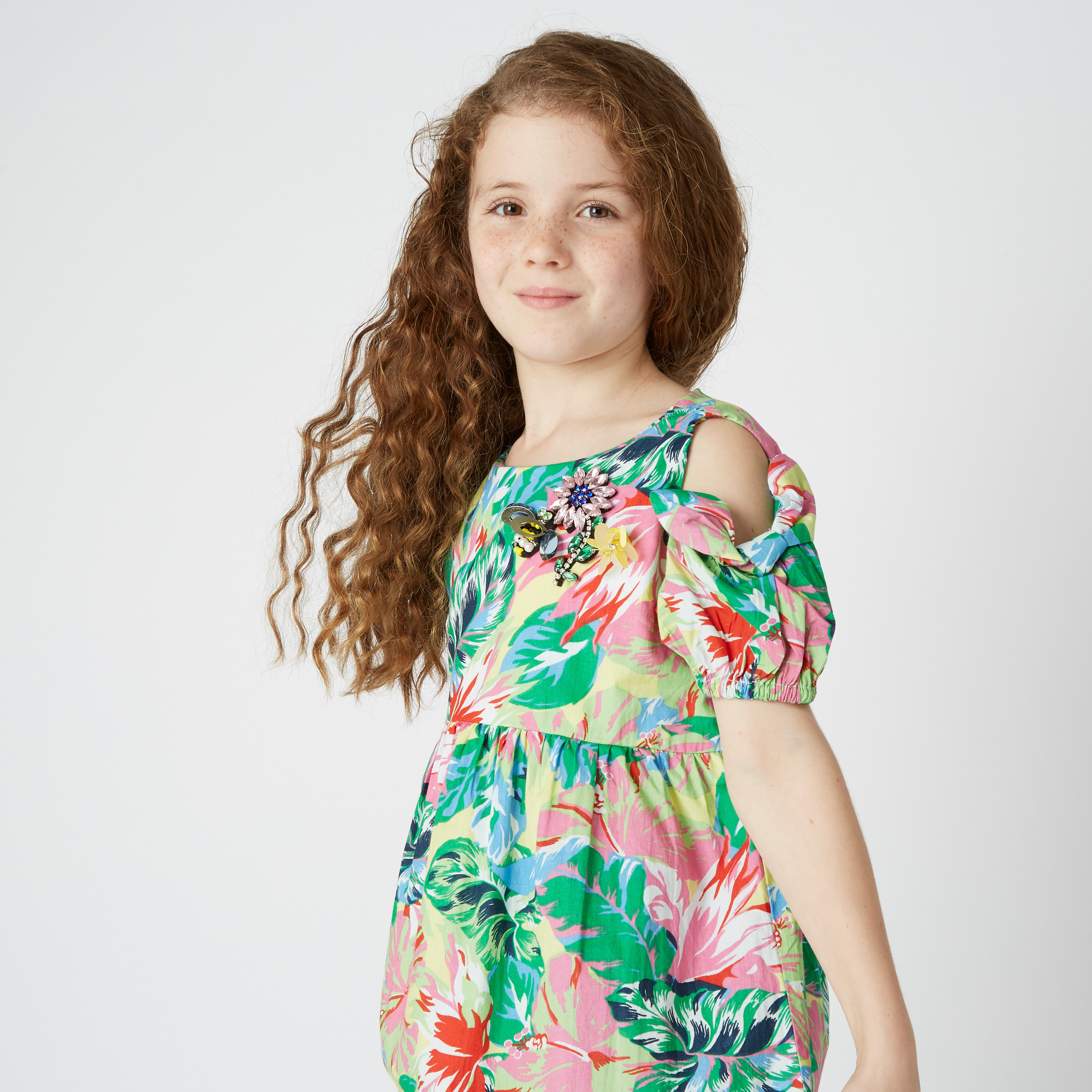 Iconic Floral Printed Dress with Round Neck and Short Sleeves-others-image-4