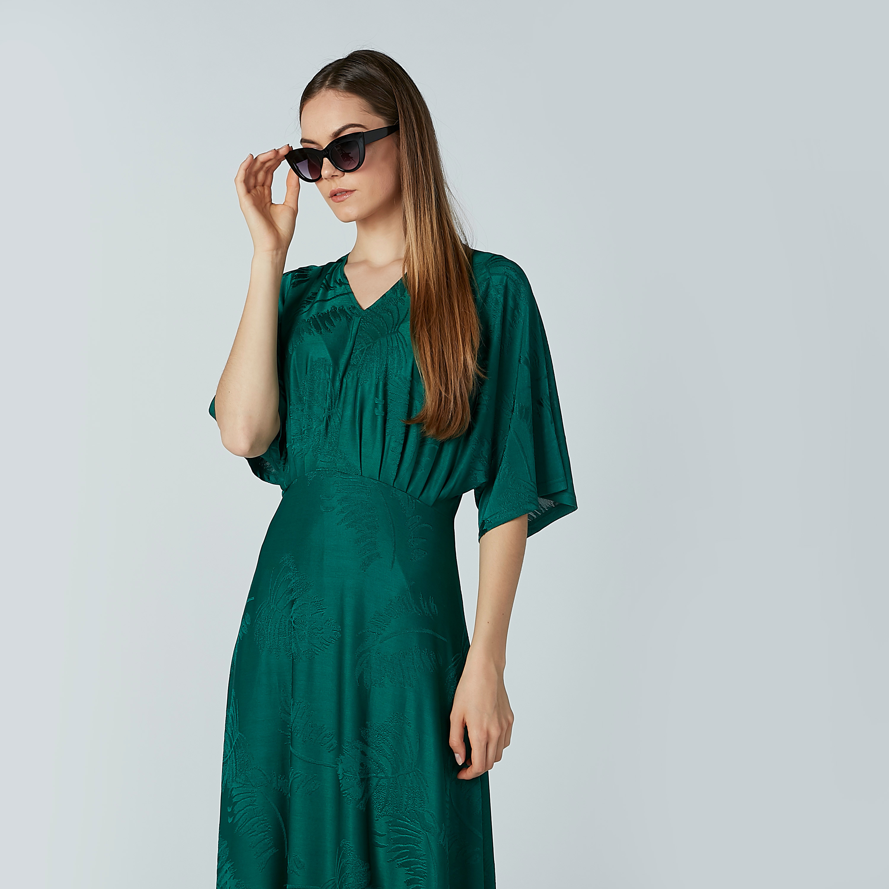 Iconic Textured A-Line Maxi Dress with Flared Sleeves-women-clothing-dresses-image-3