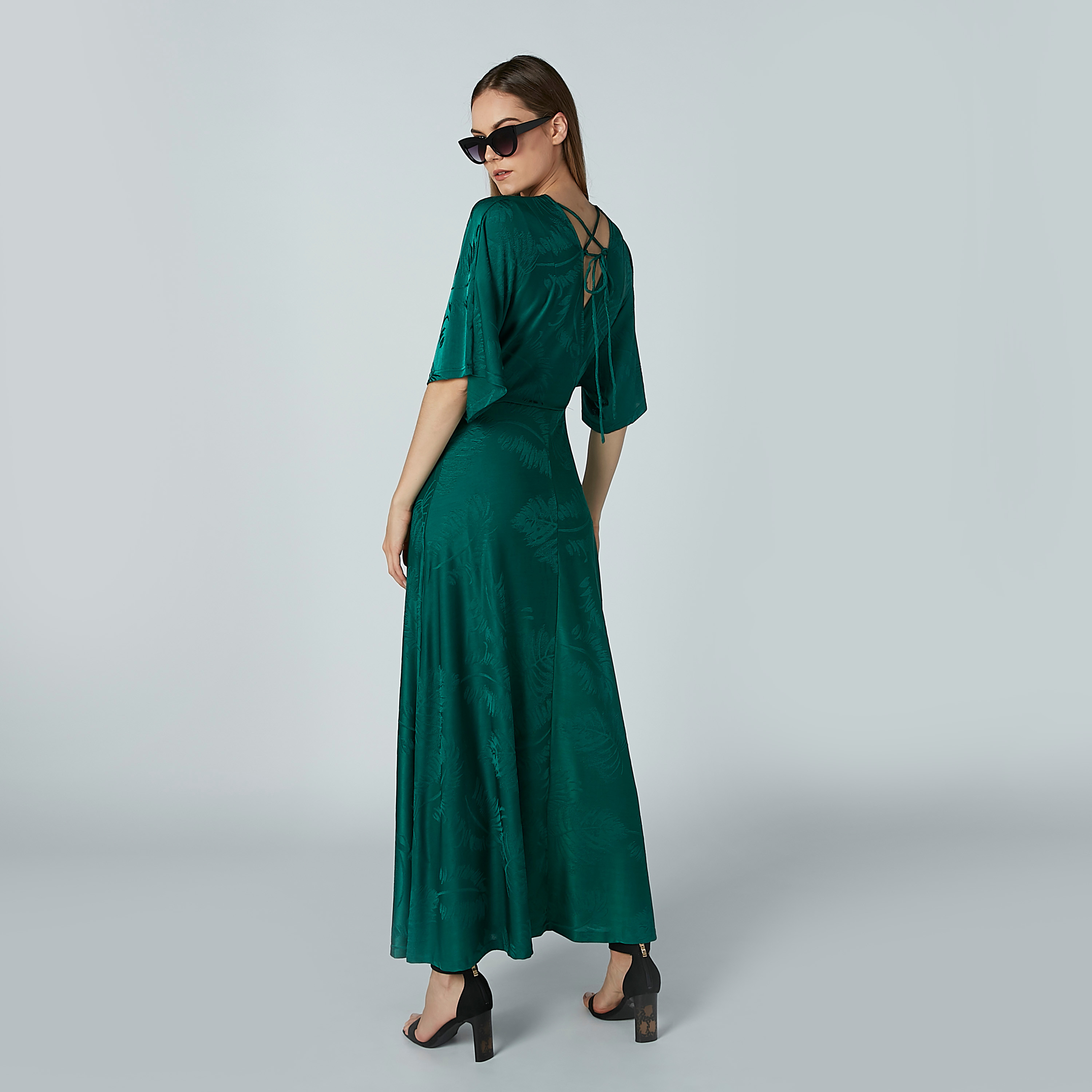 Iconic Textured A-Line Maxi Dress with Flared Sleeves-women-clothing-dresses-image-5