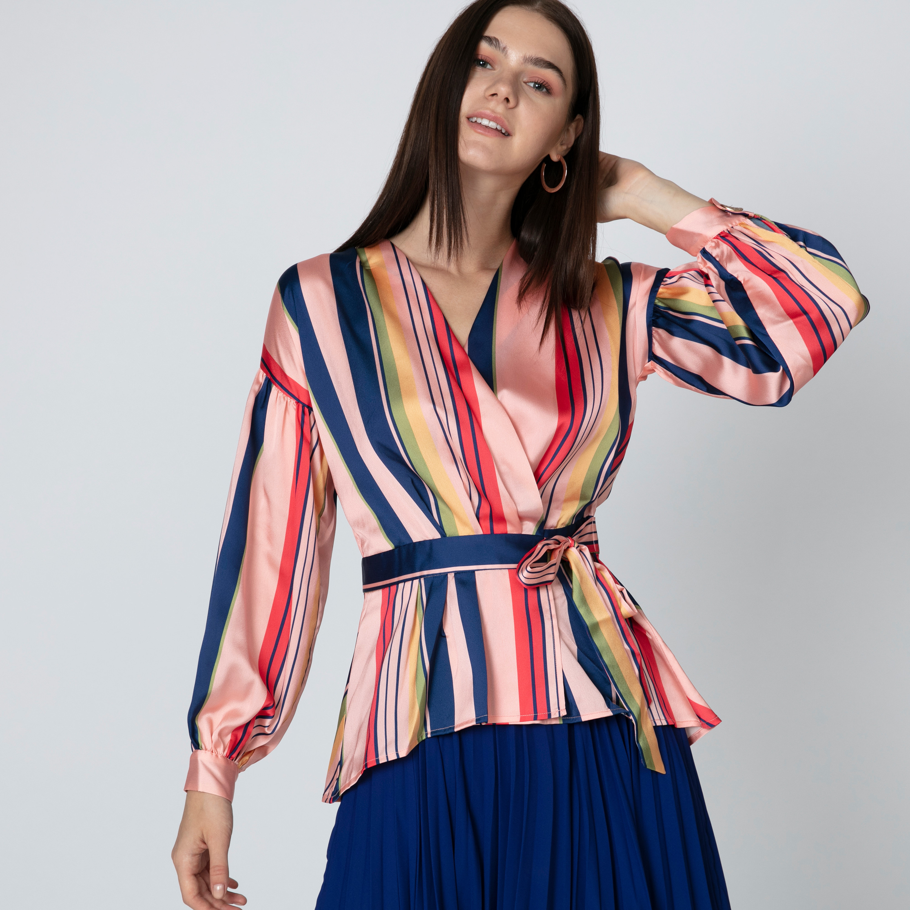 Iconic Striped Top with V-neck and Tie Ups-women-clothing-shirtsandblouses-blouses-image-2