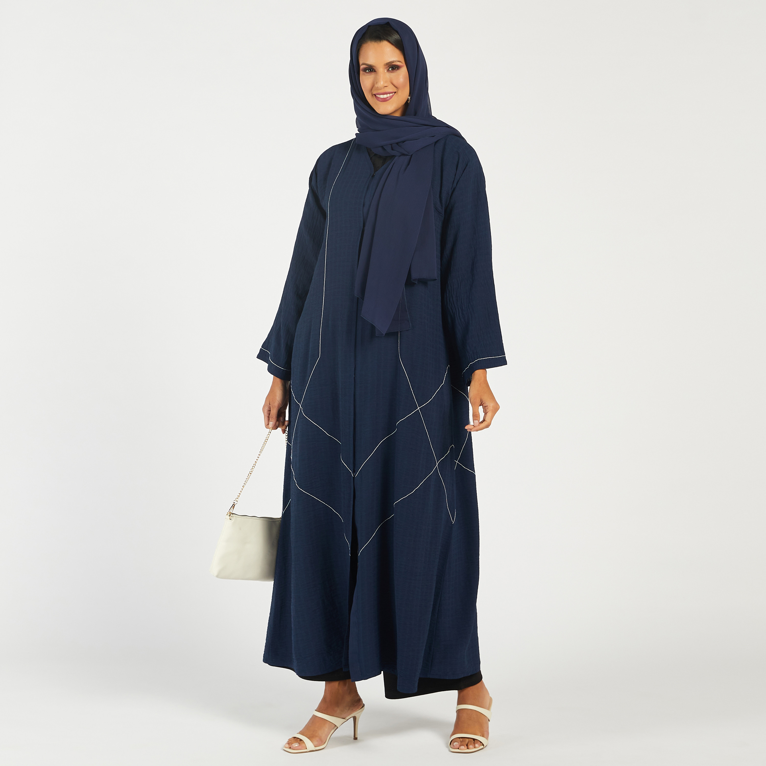KAPDA Textured Abaya with V-neck and Hijab-women-arabicclothing-abayas-image-1