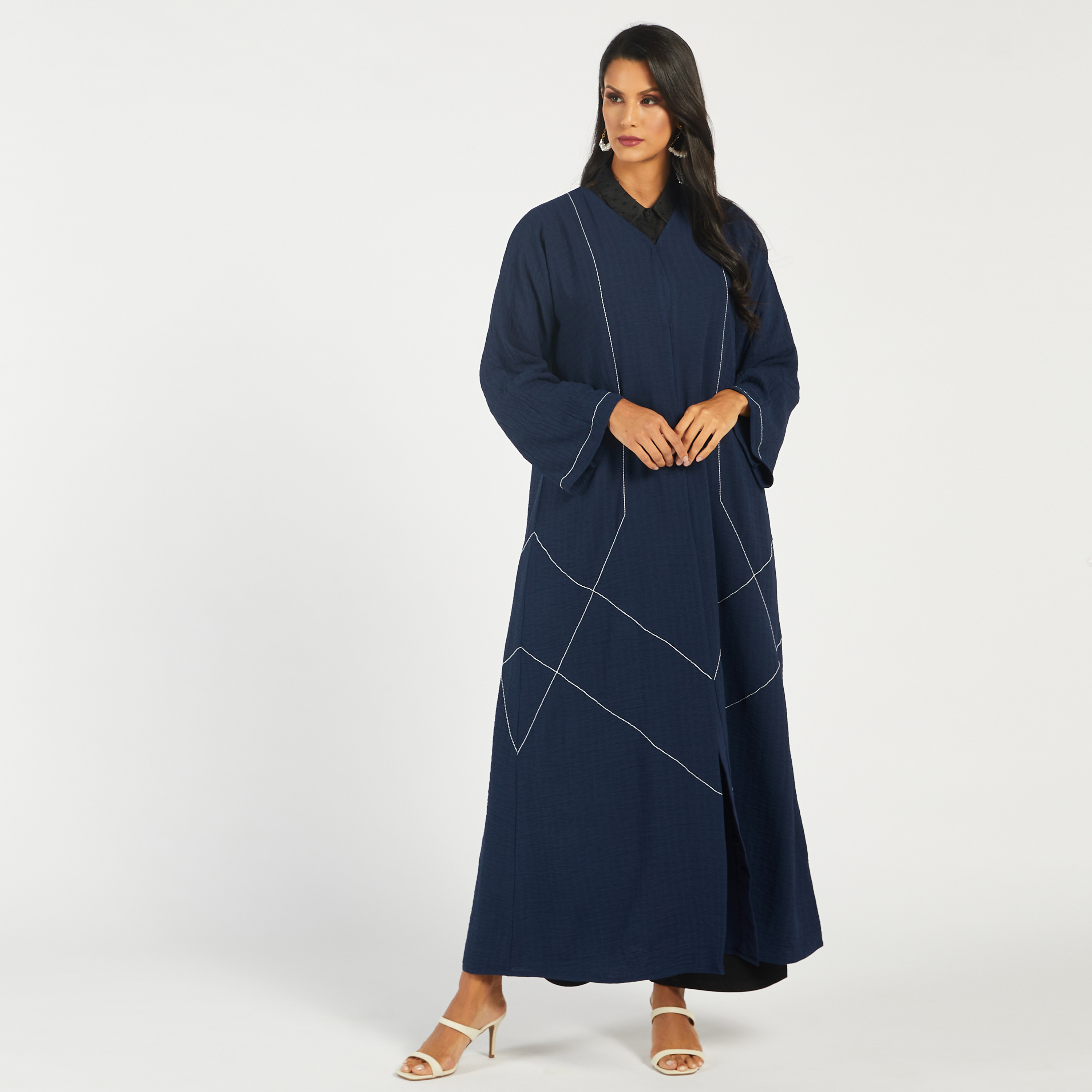 KAPDA Textured Abaya with V-neck and Hijab-women-arabicclothing-abayas-image-2