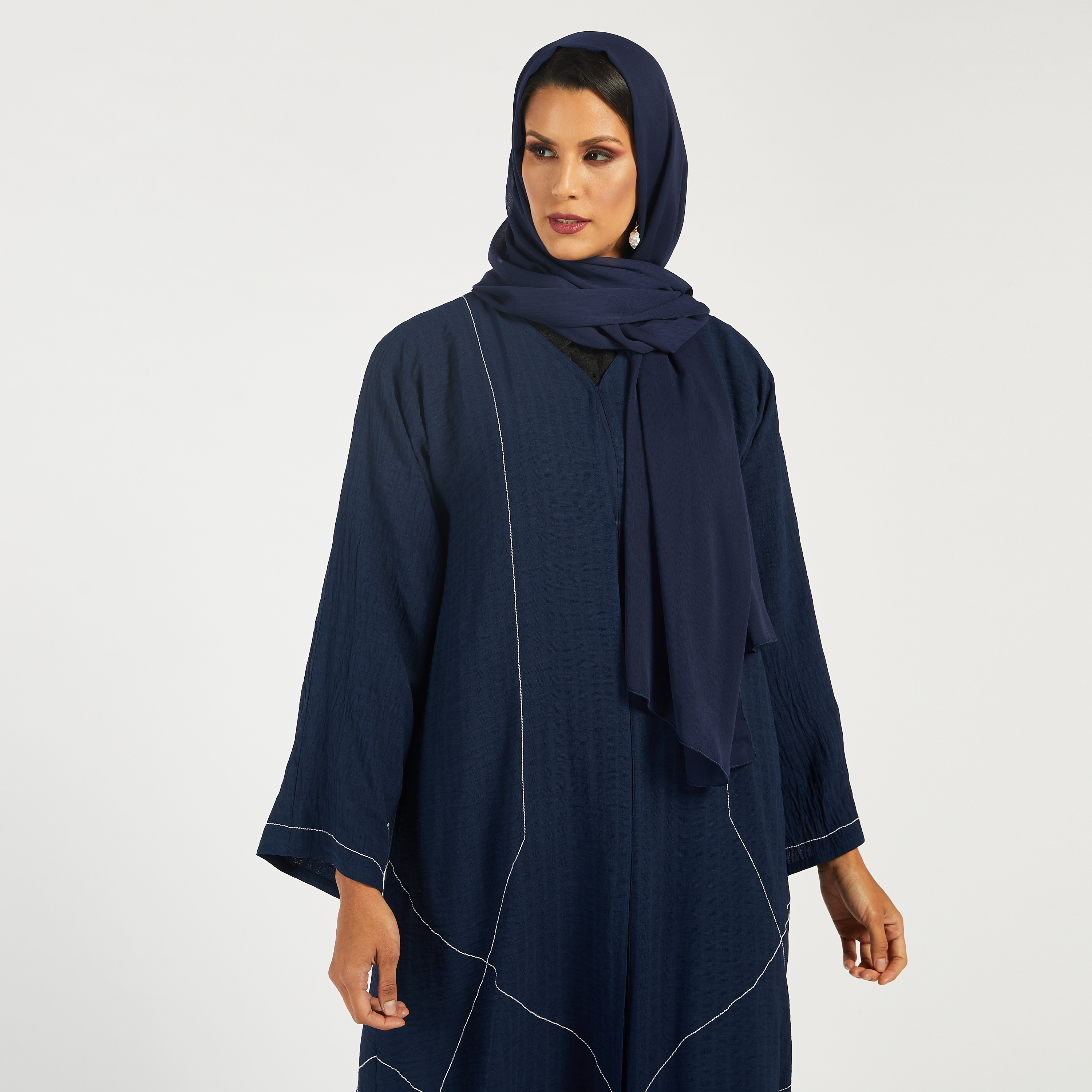 KAPDA Textured Abaya with V-neck and Hijab-women-arabicclothing-abayas-image-3