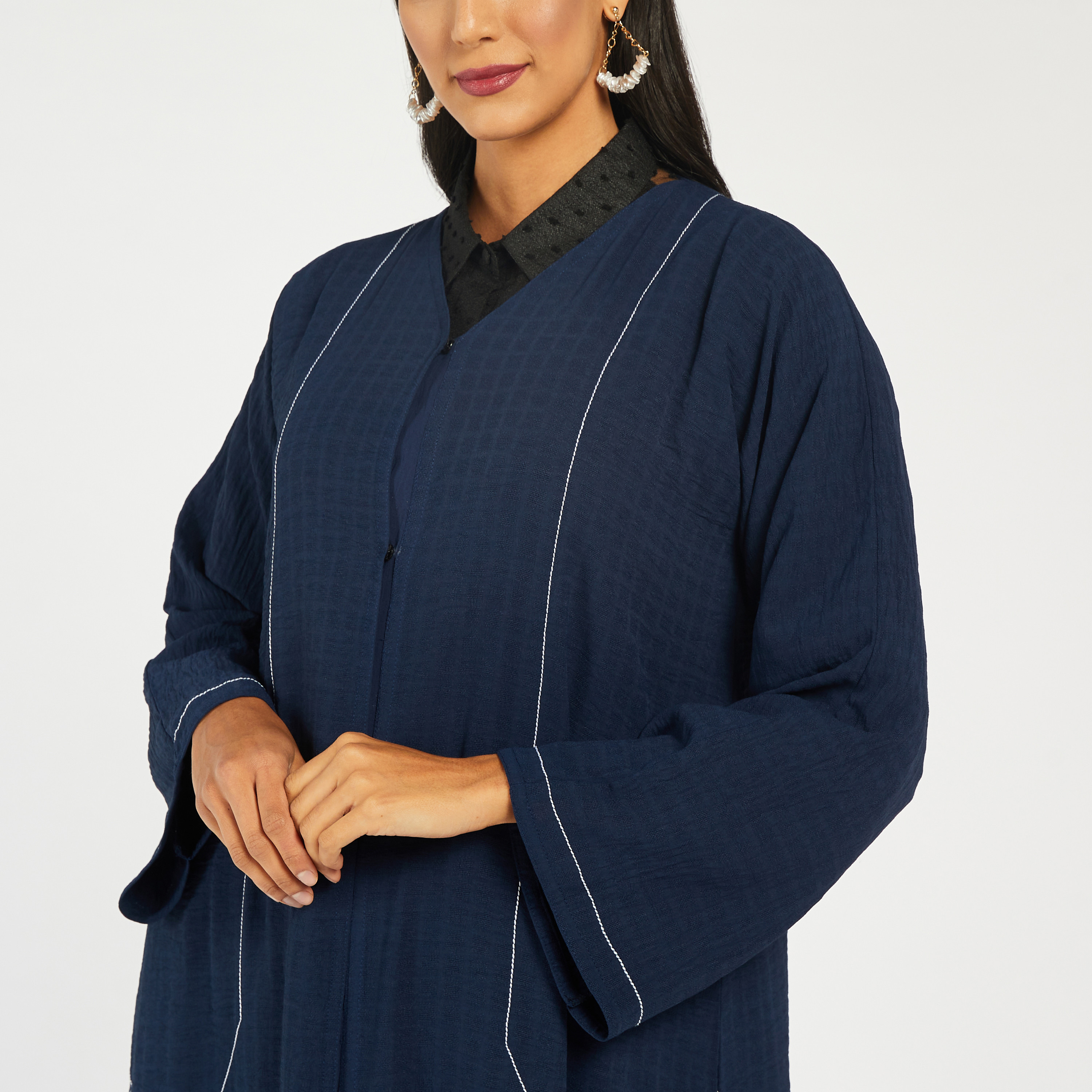KAPDA Textured Abaya with V-neck and Hijab-women-arabicclothing-abayas-image-4