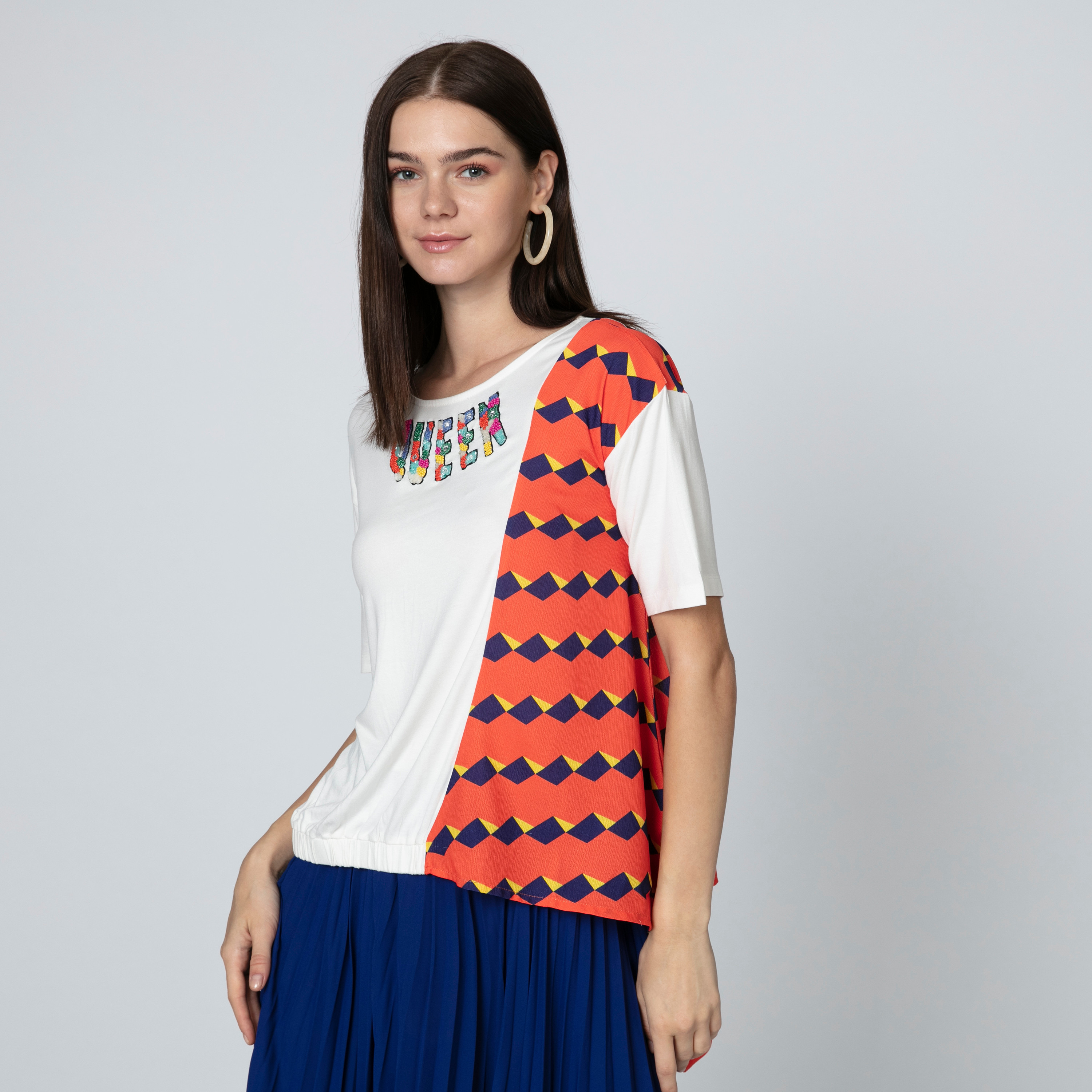 Iconic Printed Top with Round Neck and Asymmetric Hem-women-clothing-shirtsandblouses-blouses-image-1