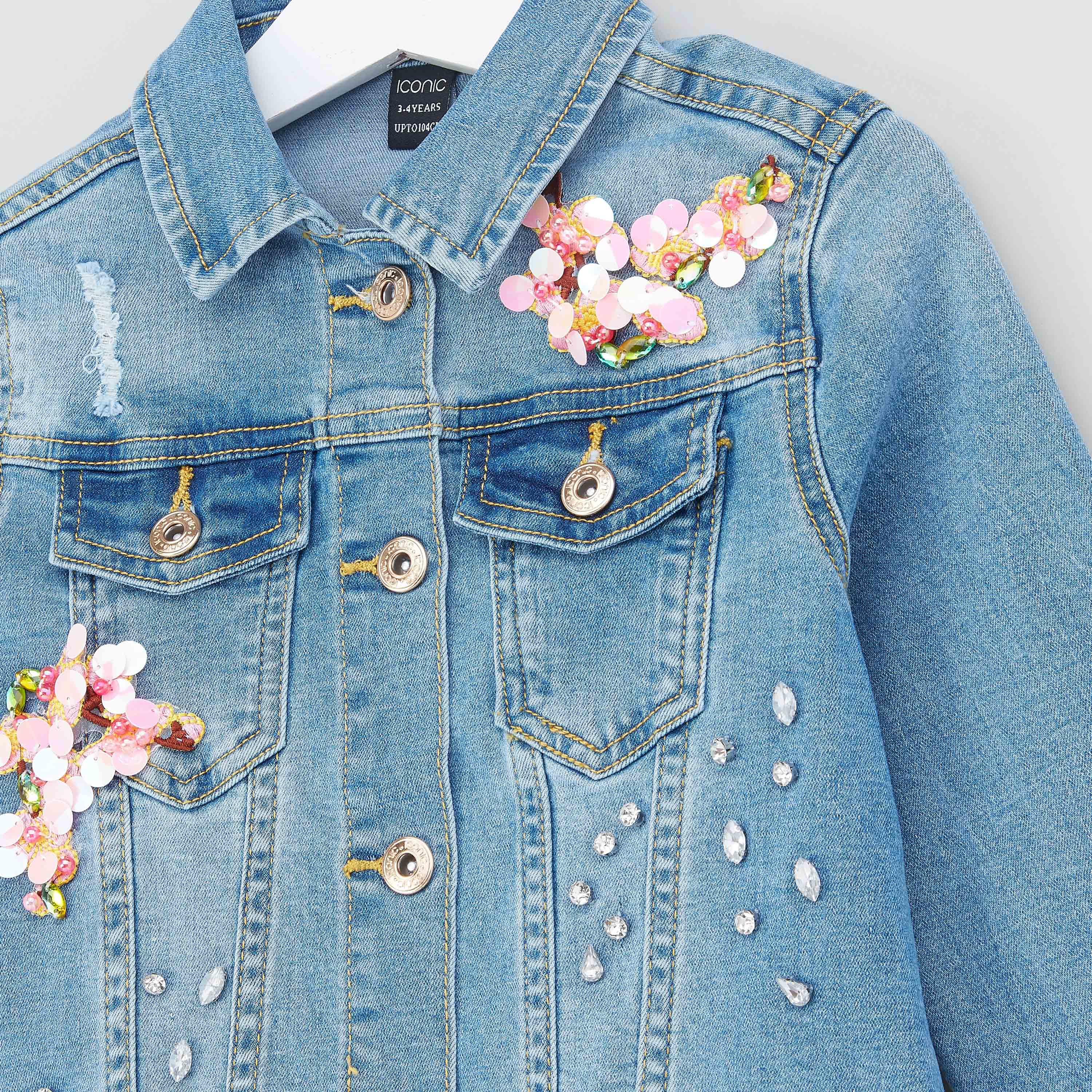 Girls embellished best sale denim jacket