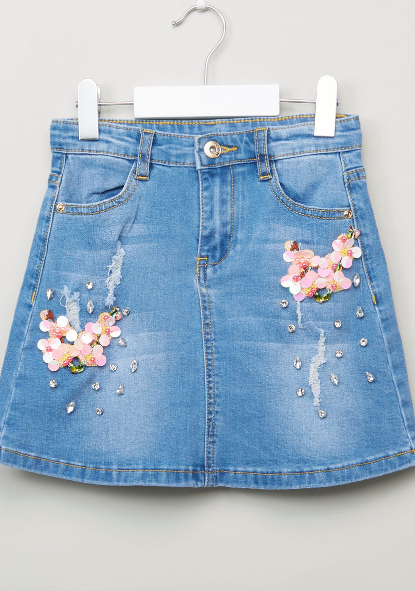 Iconic Embellished Denim Skirt with Pocket Detail-Skirts-image-0