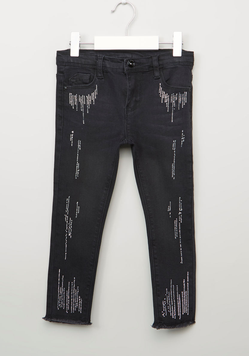 Iconic Full Length Jeans with Embellishments and Pocket Detail-Jeans and Jeggings-image-0