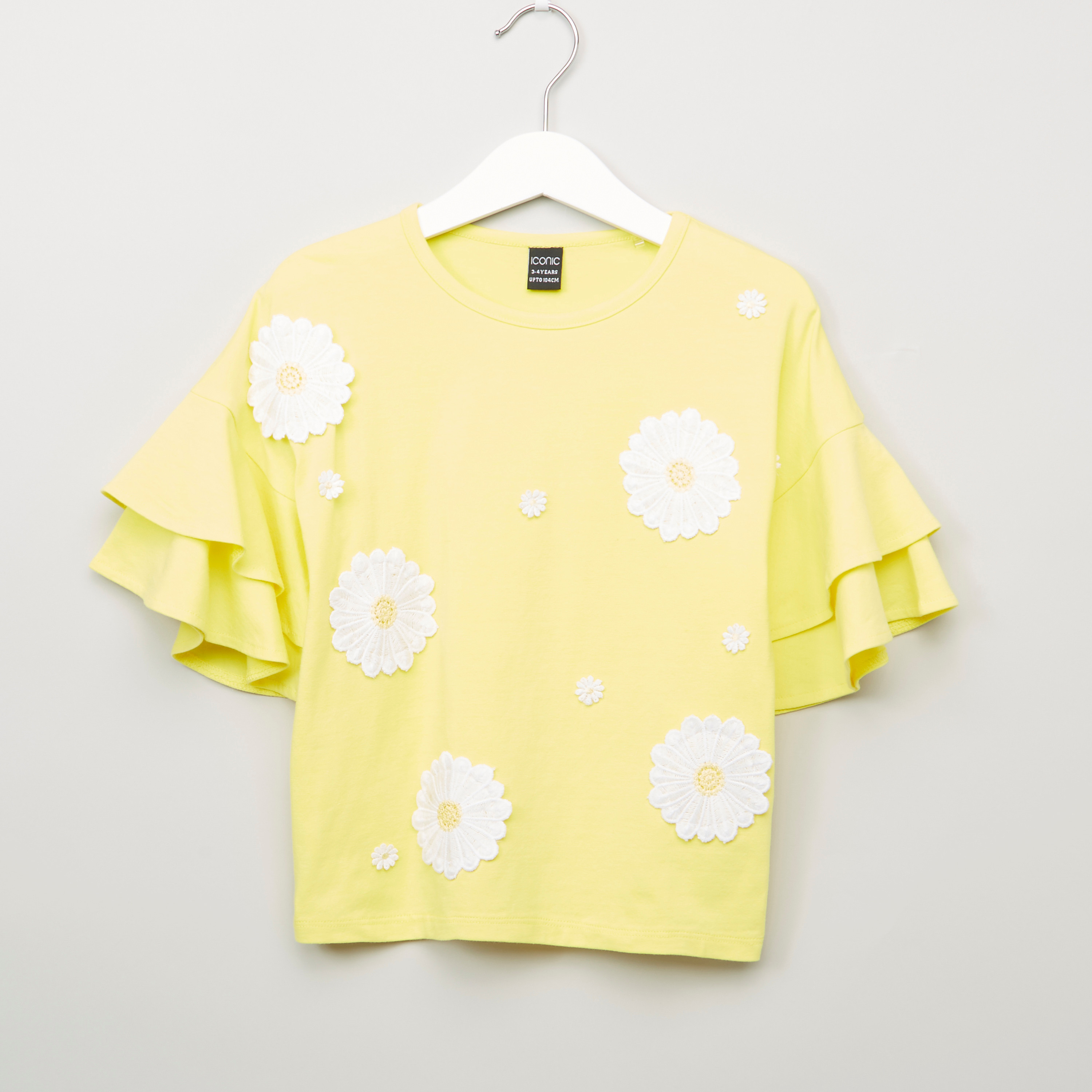 بلوزة بأكمام طبقات وتفاصيل ازهار مزخرفة من ايكونيك-girls-clothing-blousesandshirts-image-1