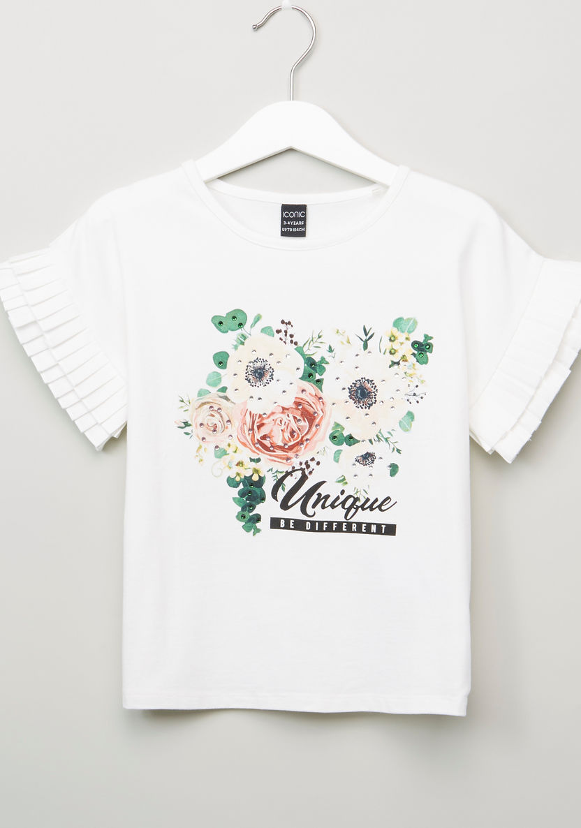 Iconic Graphic Printed Top with Frill and Stud Detail-T Shirts-image-0
