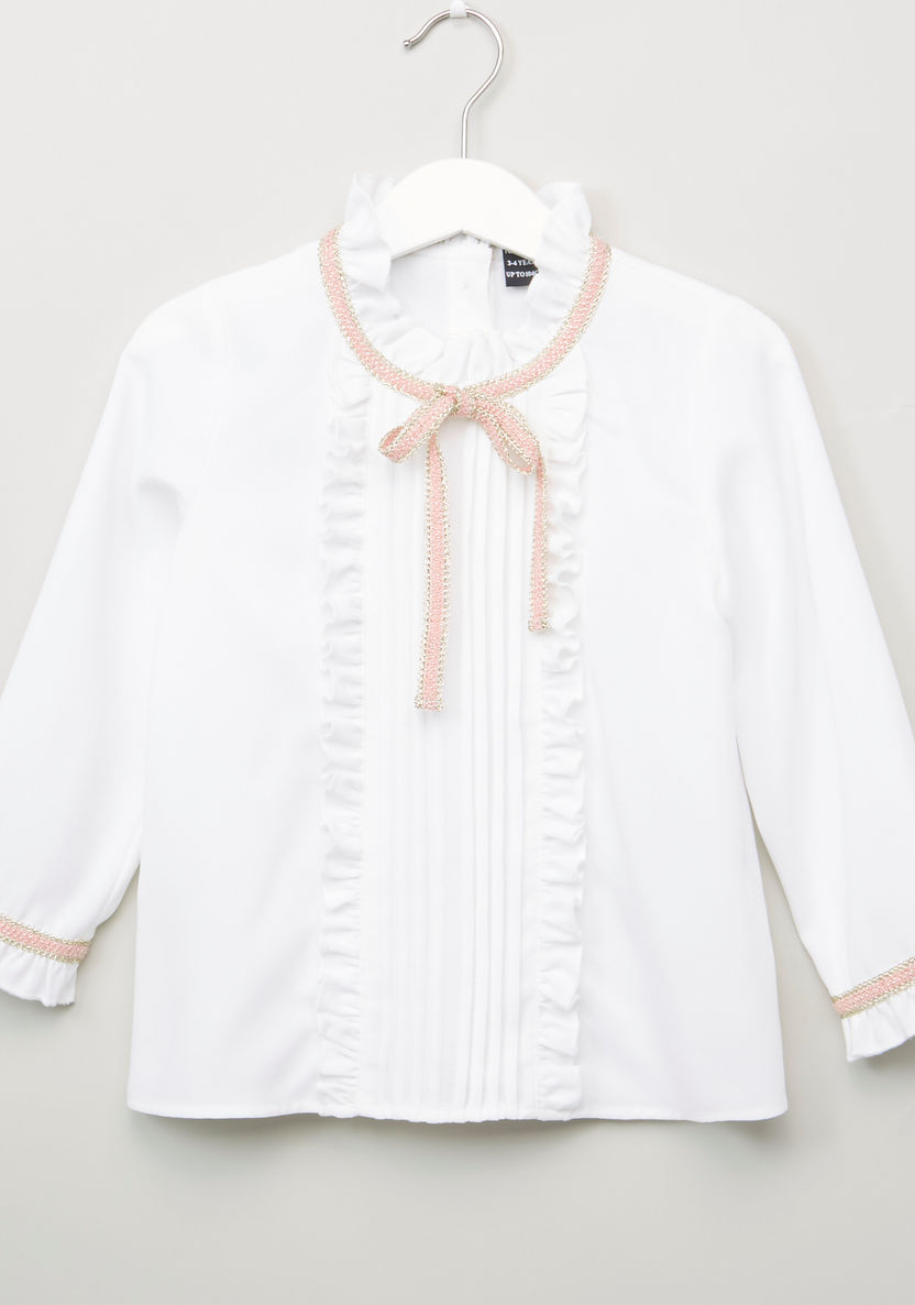 Iconic Frill Detail Top with Pintucks and Long Sleeves-Blouses-image-0