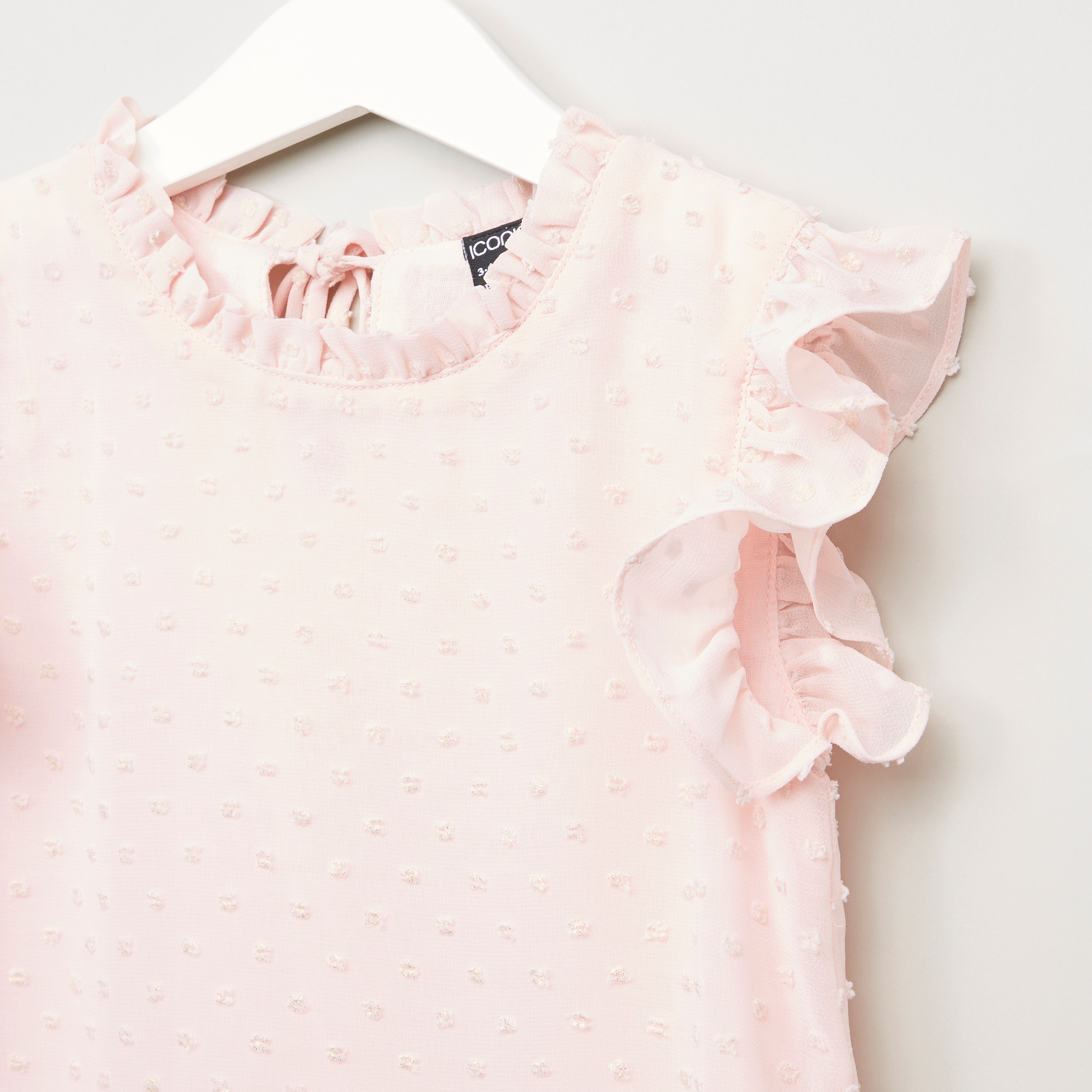 Iconic Textured Top with Ruffle Detail and Tie-Ups-girls-clothing-blousesandshirts-image-2