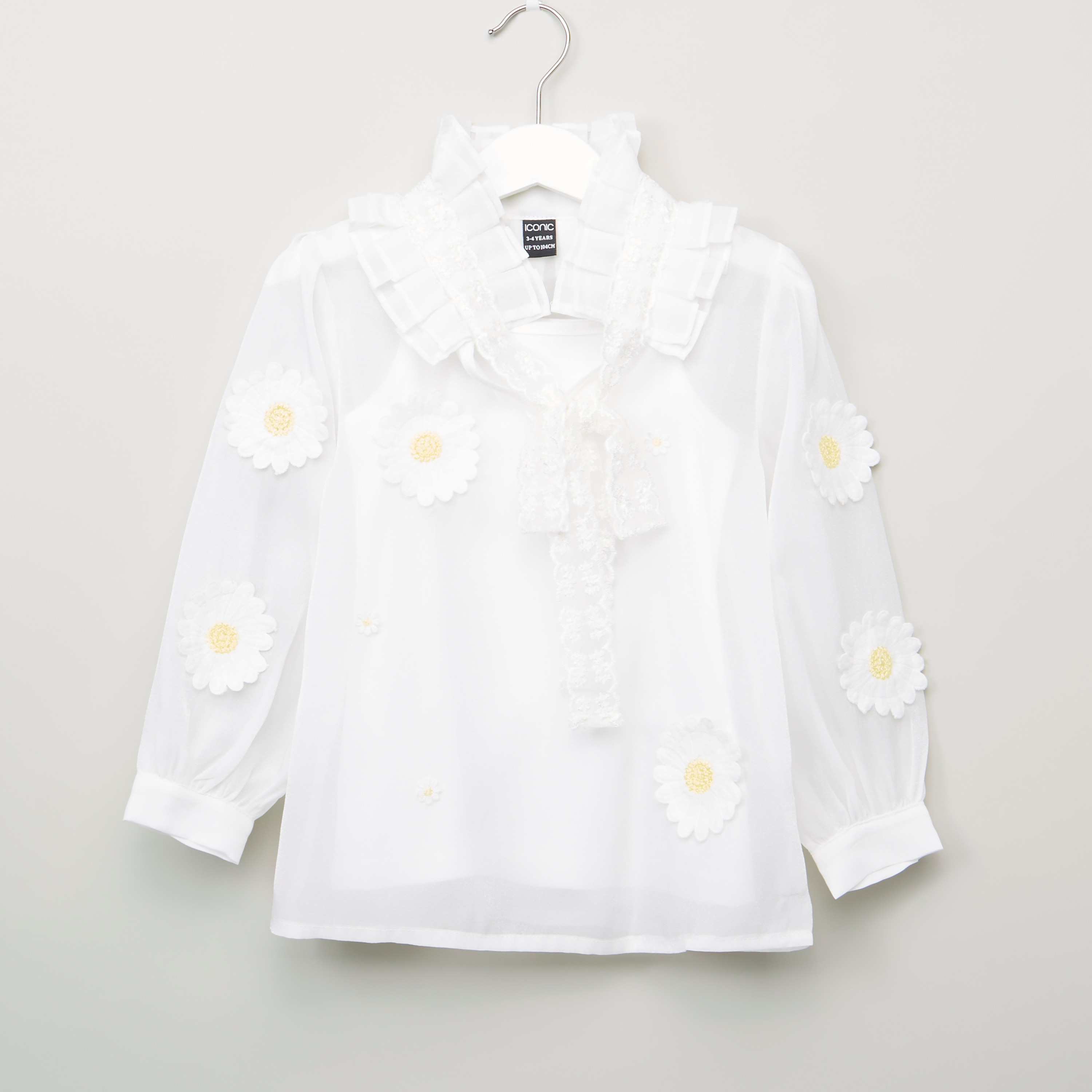 Iconic Lace Top with Floral Appliques and Long Sleeves-girls-clothing-schoolwear-tshirts-image-1
