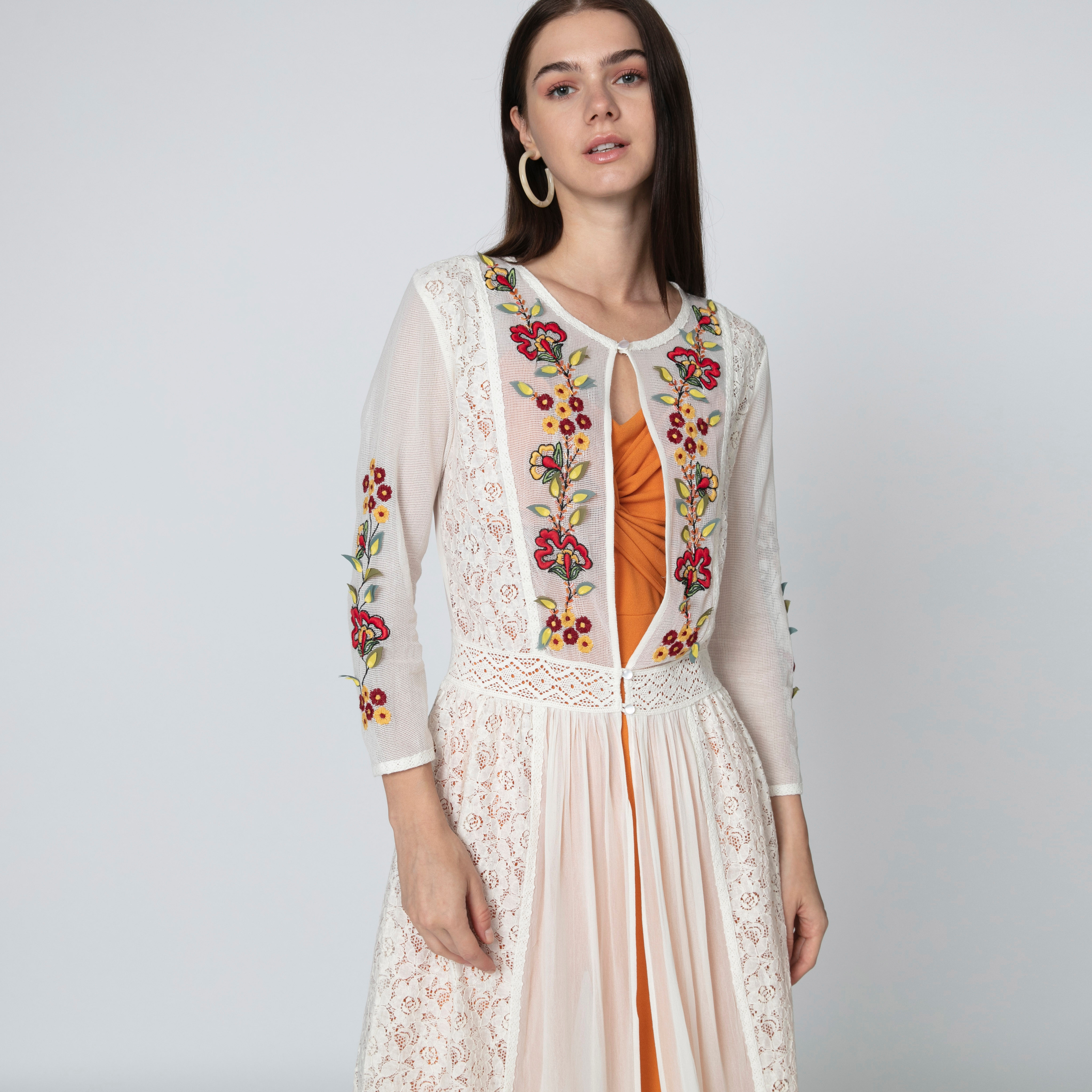 Iconic Embroidered Longline Jacket with 3/4 Sleeves and Button Closure-women-winterwear-coatsandjackets-jackets-image-2
