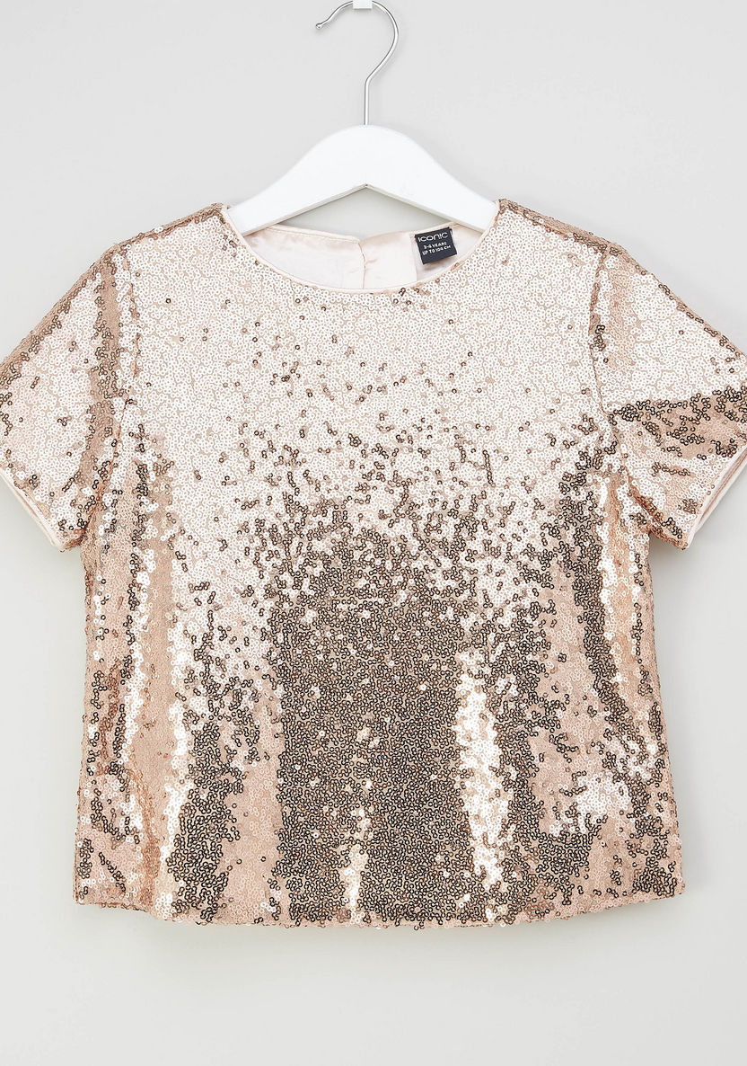 Iconic Sequinned Boxy Top with Short Sleeves-T Shirts-image-0