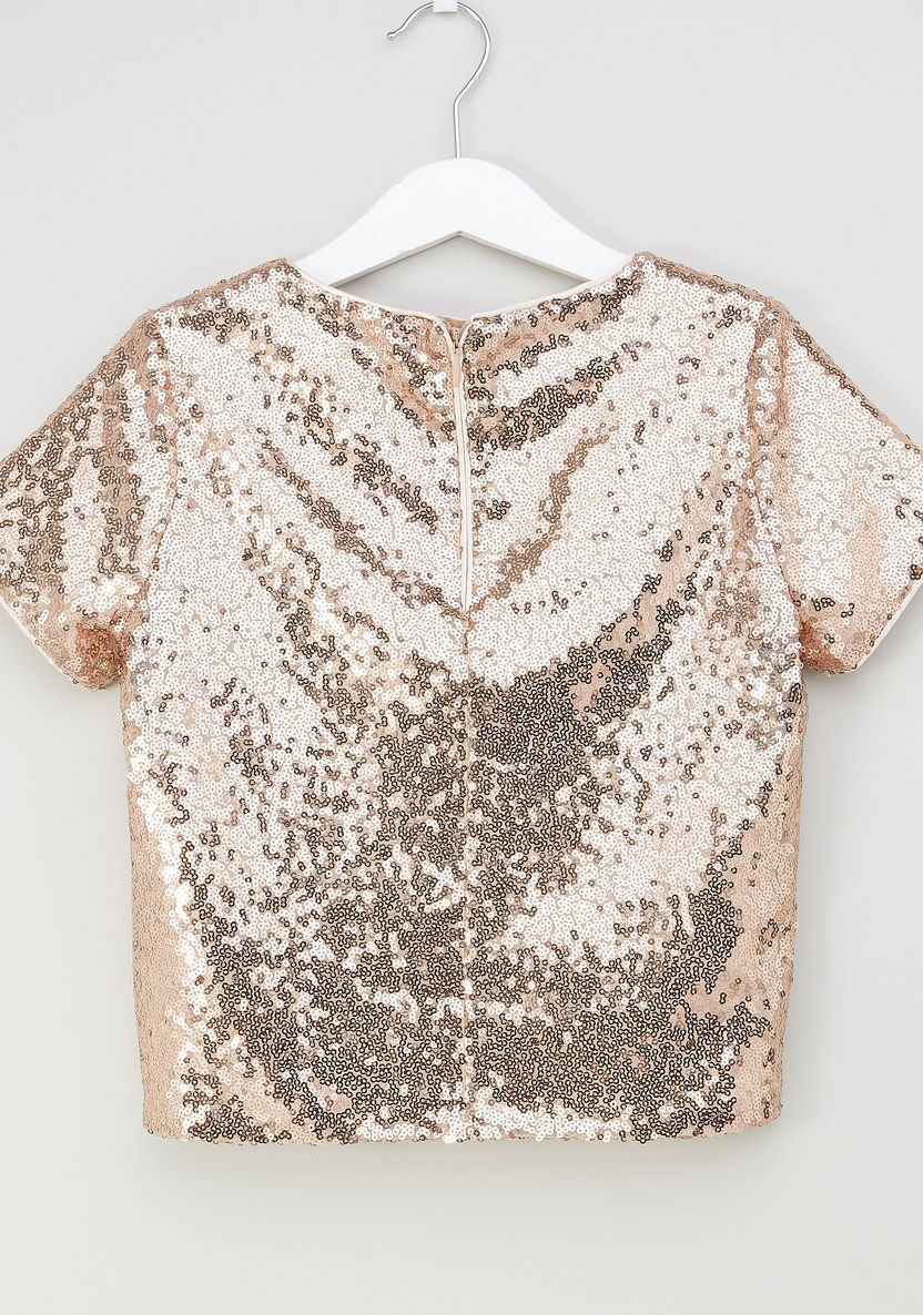 Iconic Sequinned Boxy Top with Short Sleeves-T Shirts-image-2
