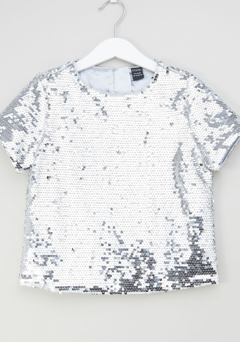 Iconic Sequinned Top with Short Sleeves-T Shirts-image-0