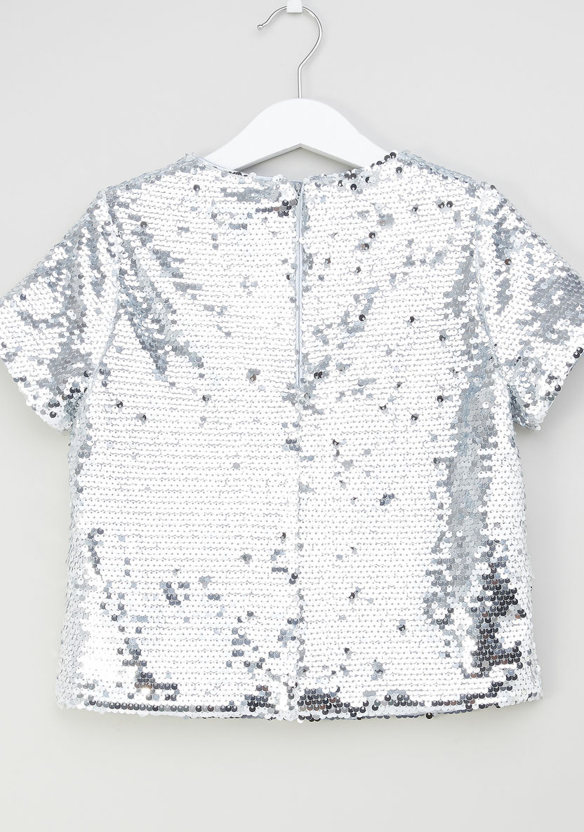 Iconic Sequinned Top with Short Sleeves-T Shirts-image-2