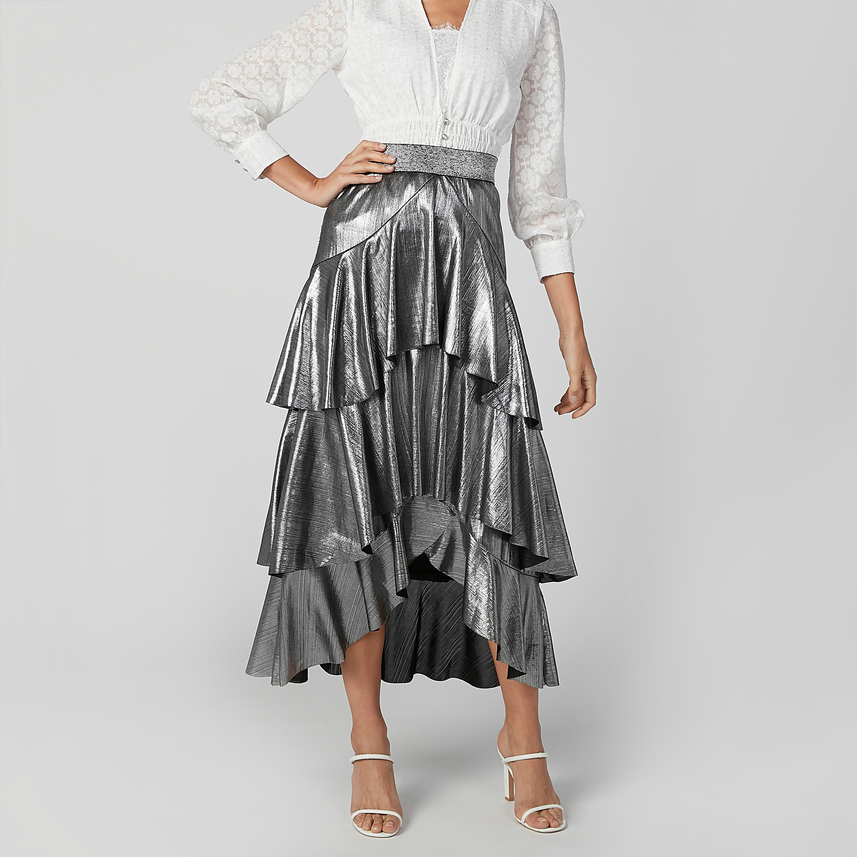 Iconic Metallic Skirt with Asymmetric Hem-women-clothing-bottoms-skirts-image-1