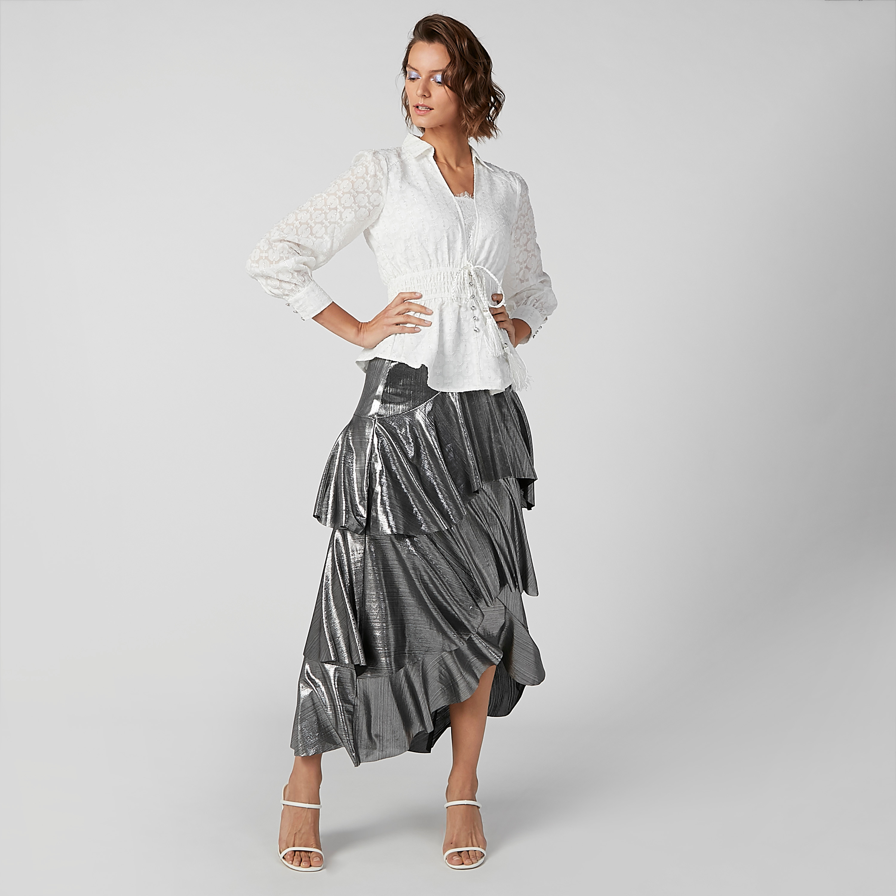 Iconic Metallic Skirt with Asymmetric Hem-women-clothing-bottoms-skirts-image-2