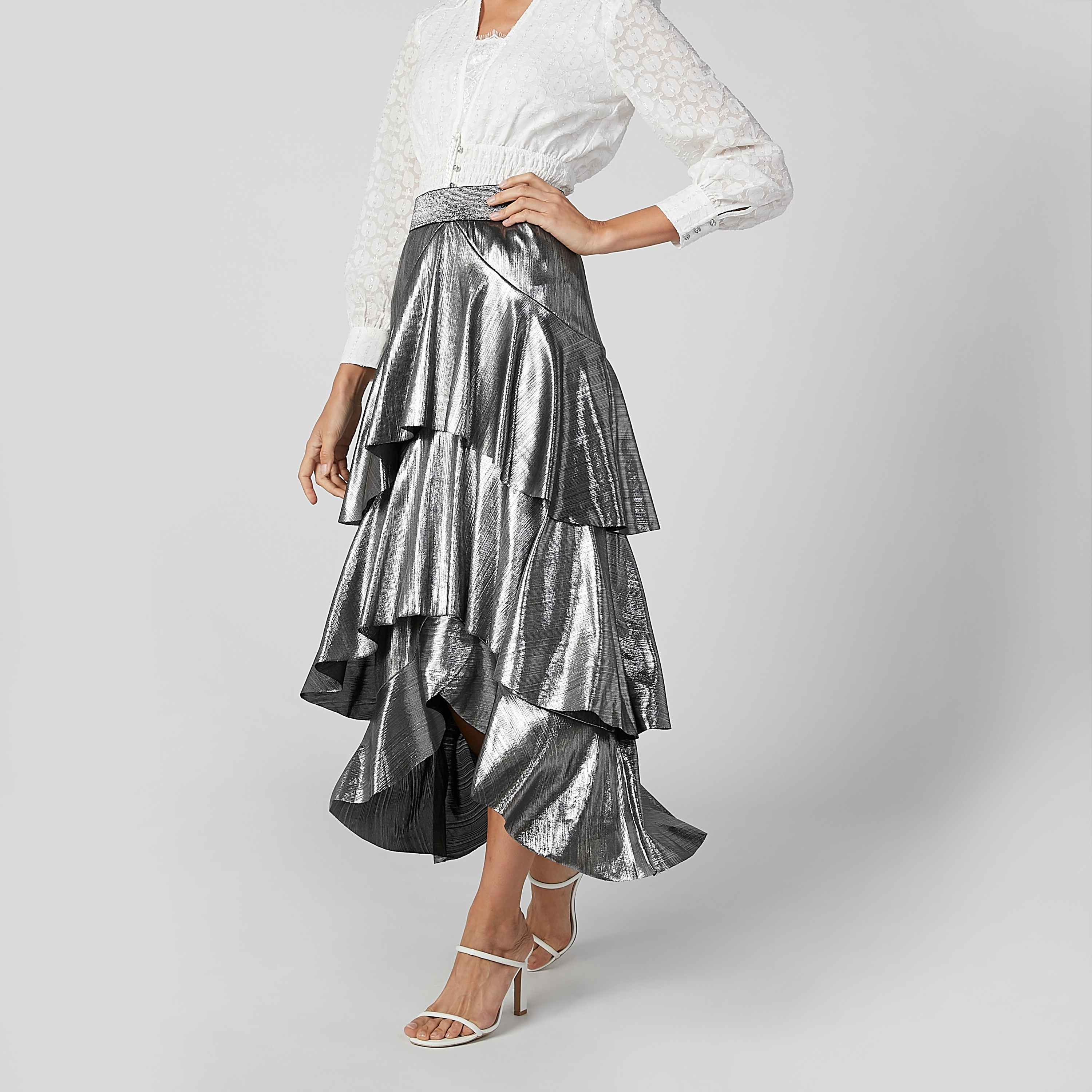 Iconic Metallic Skirt with Asymmetric Hem-women-clothing-bottoms-skirts-image-5