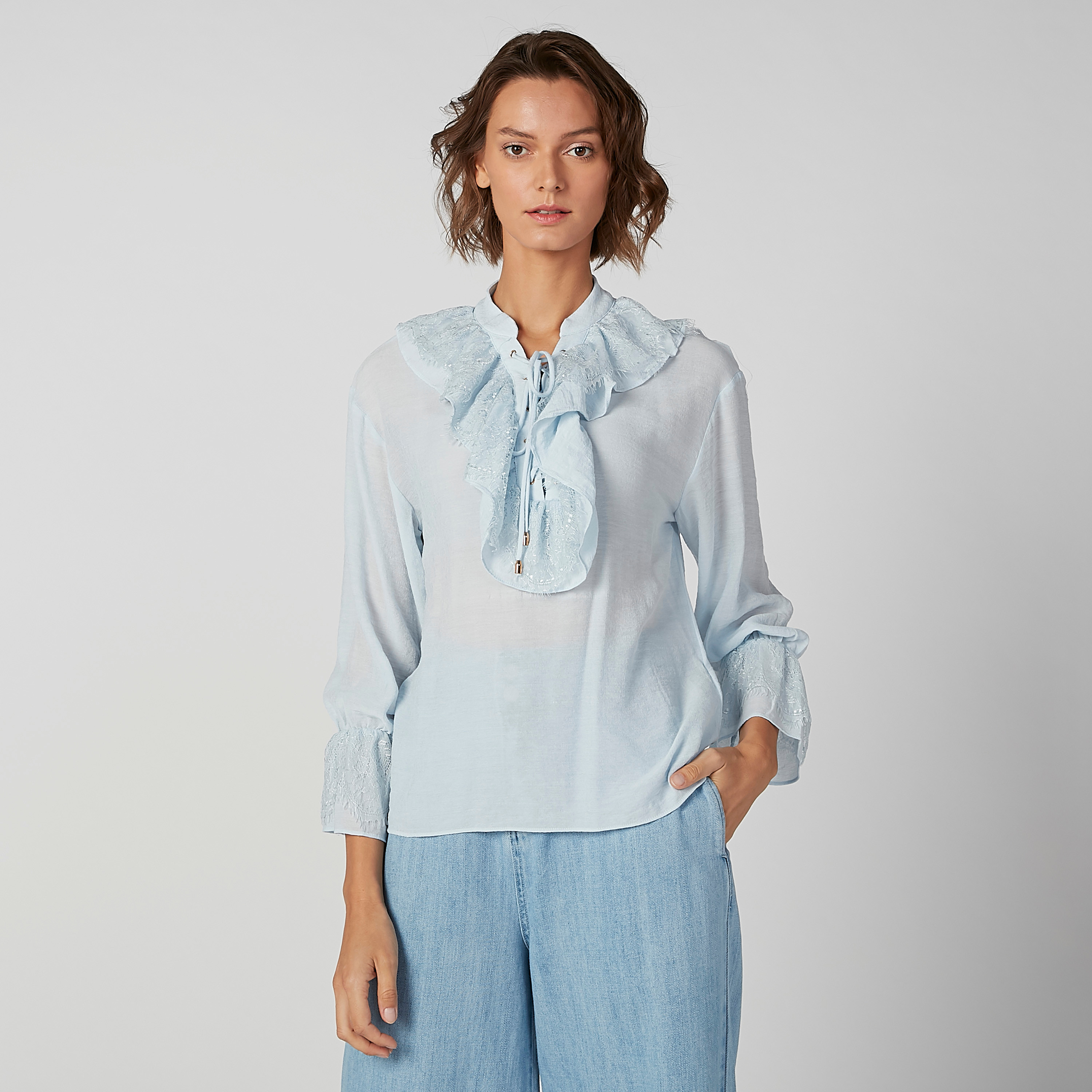 بلوزة بارزة الملمس بأكمام طويلة وأربطة من آيكونيك-women-clothing-shirtsandblouses-blouses-image-3