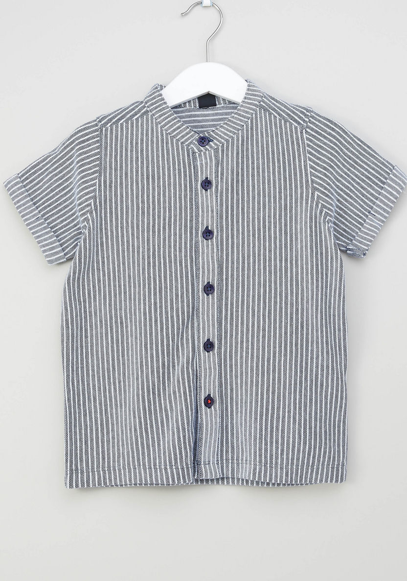 Iconic Striped Shirt with Mandarin Collar and Short Sleeves-Shirts-image-0