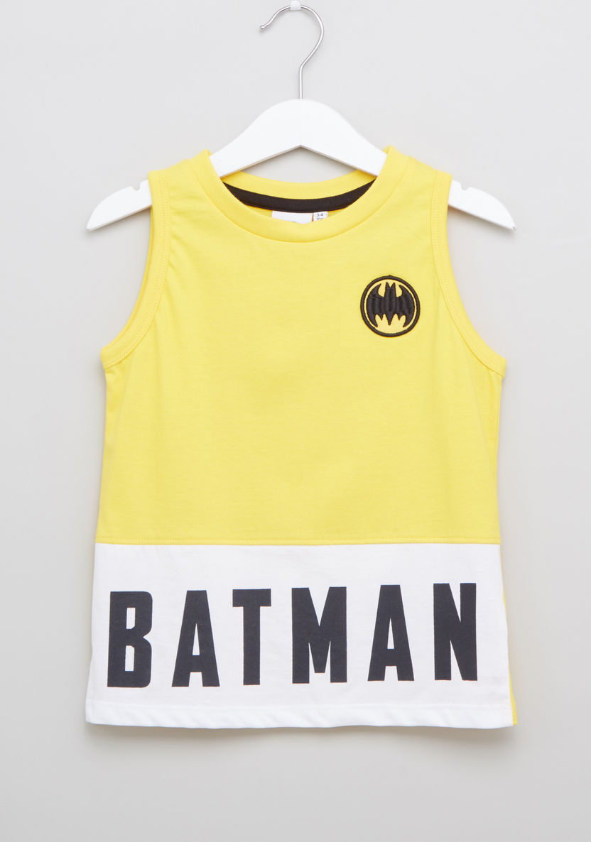 Iconic Batman Printed Sleeveless Vest with Round Neck-T Shirts-image-0