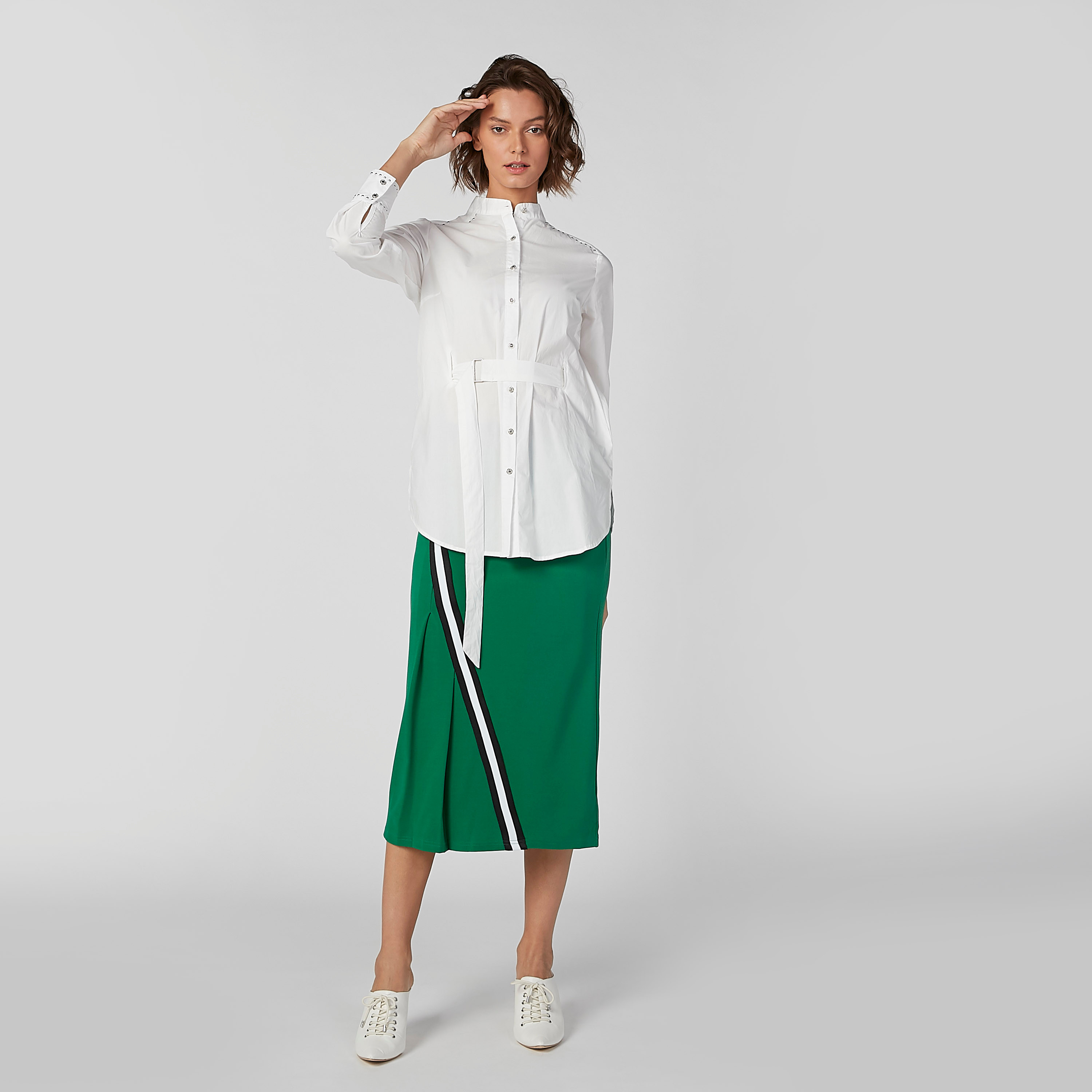 Iconic Striped Detail Midi Shift Skirt with Elasticised Waistband-women-clothing-bottoms-skirts-image-2