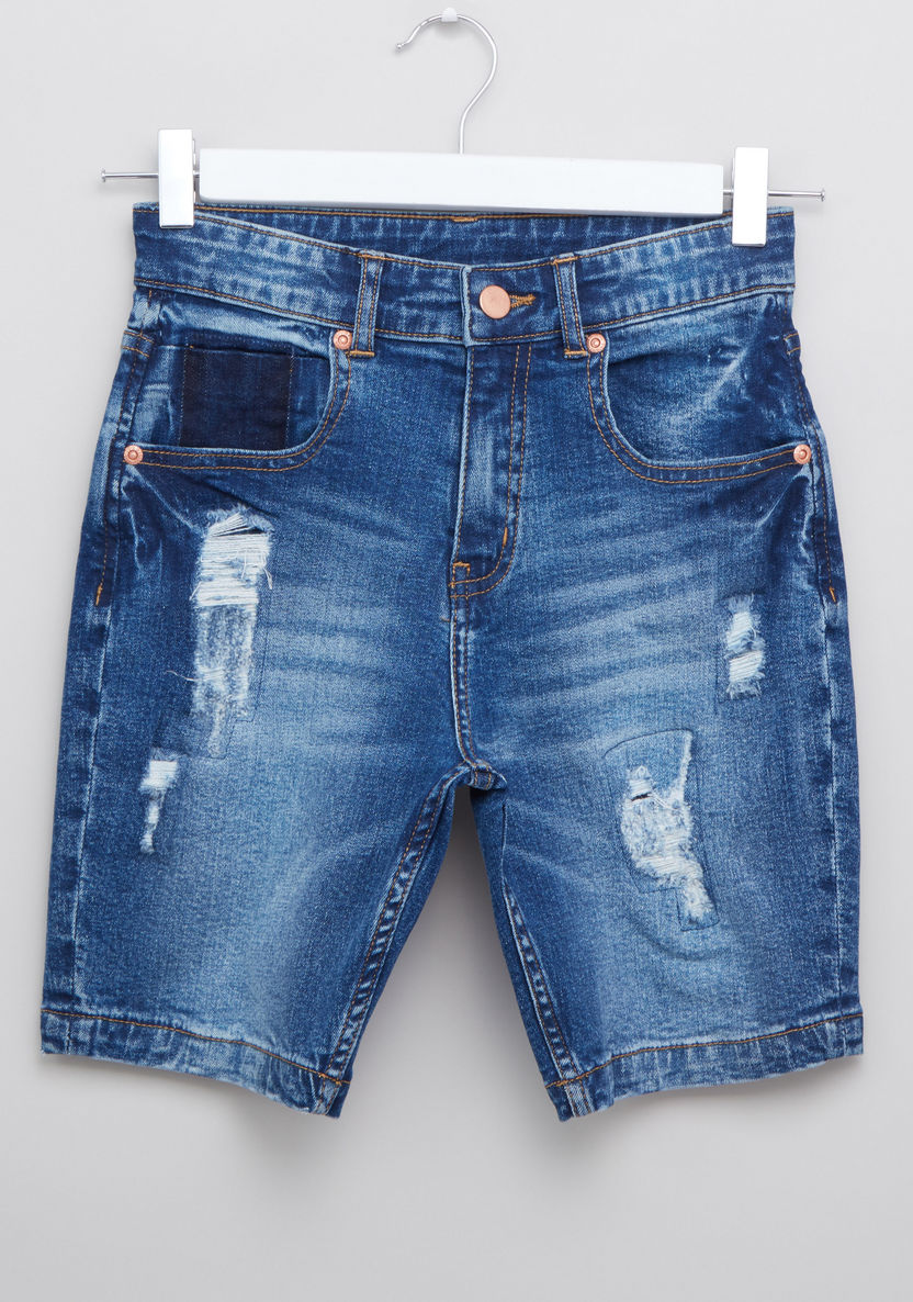 Iconic Distressed Denim Shorts with Pocket Detail-Pants-image-0