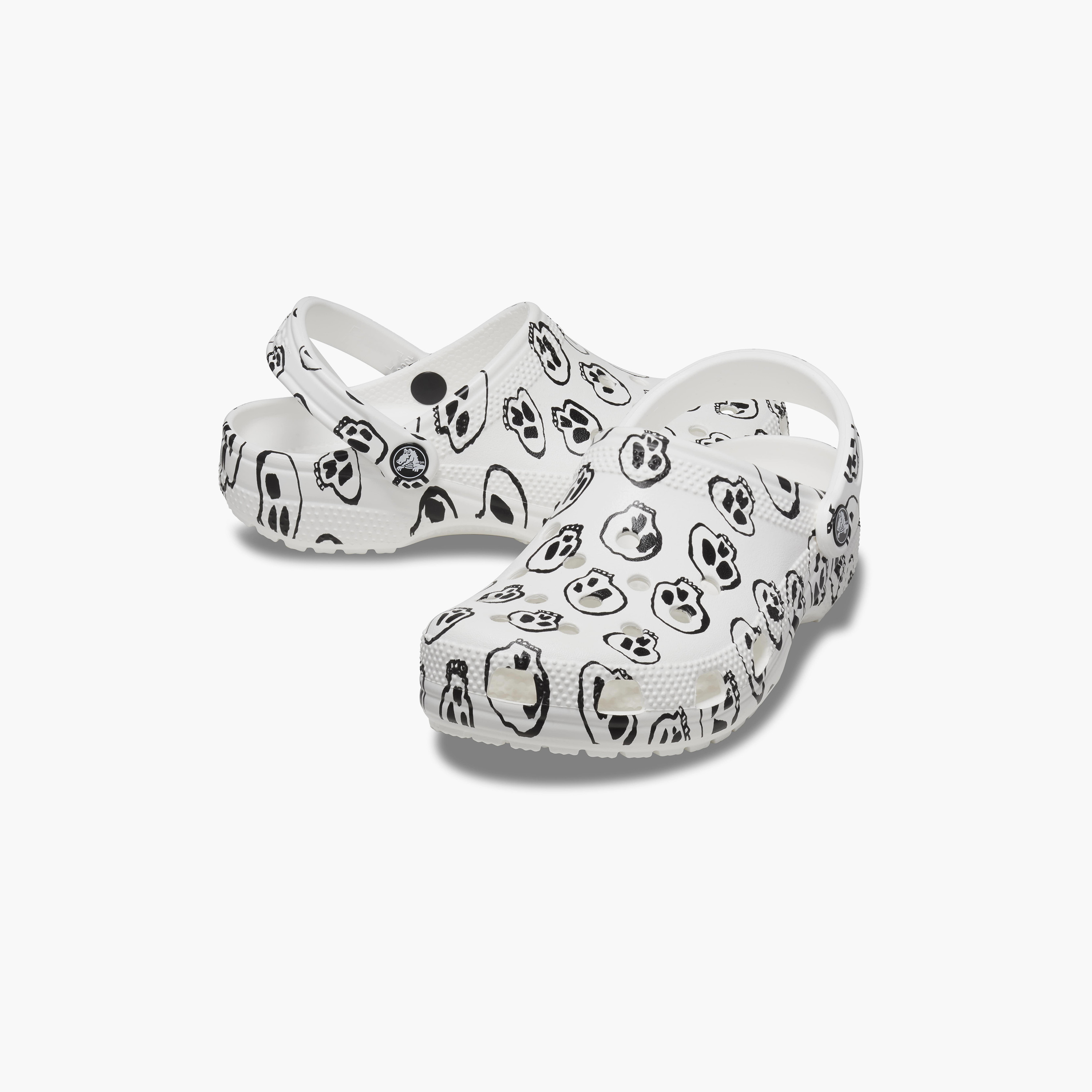 Crocs Unisex Classic Skull Print Cut Out Detail Clogs with Back Strap | 208993-103-women-shoes-sandals-flats-image-1