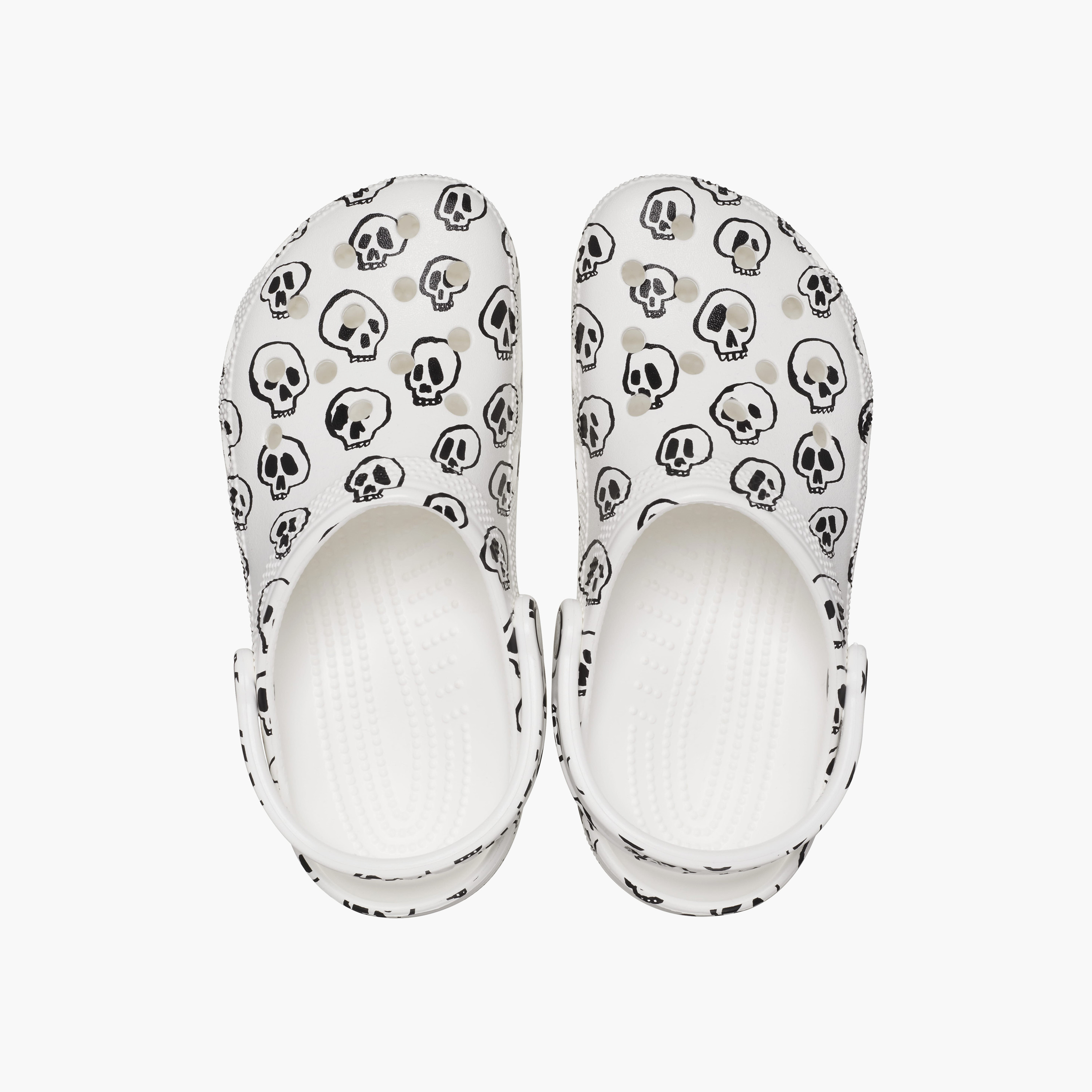 Crocs Unisex Classic Skull Print Cut Out Detail Clogs with Back Strap | 208993-103-women-shoes-sandals-flats-image-5