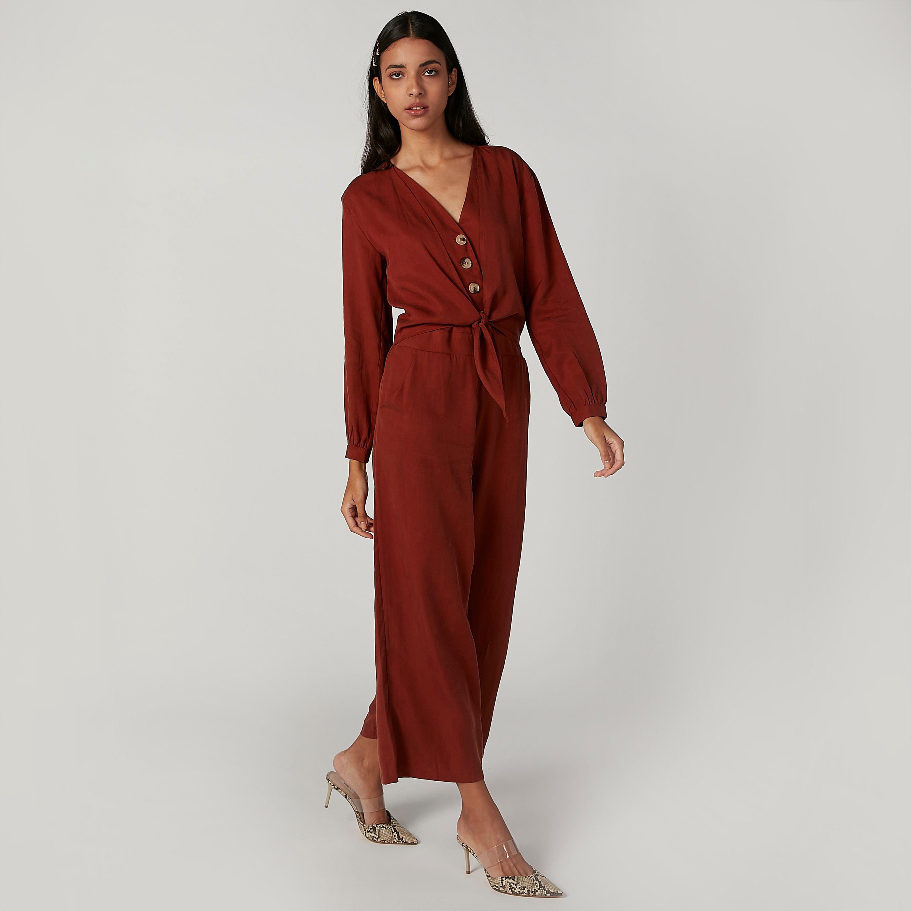 Fashion plain long sleeve jumpsuits hotsell