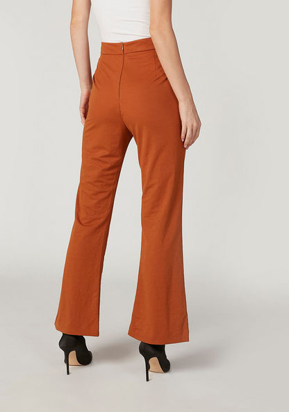 Iconic Plain Mid Waist Trousers with Tie Ups