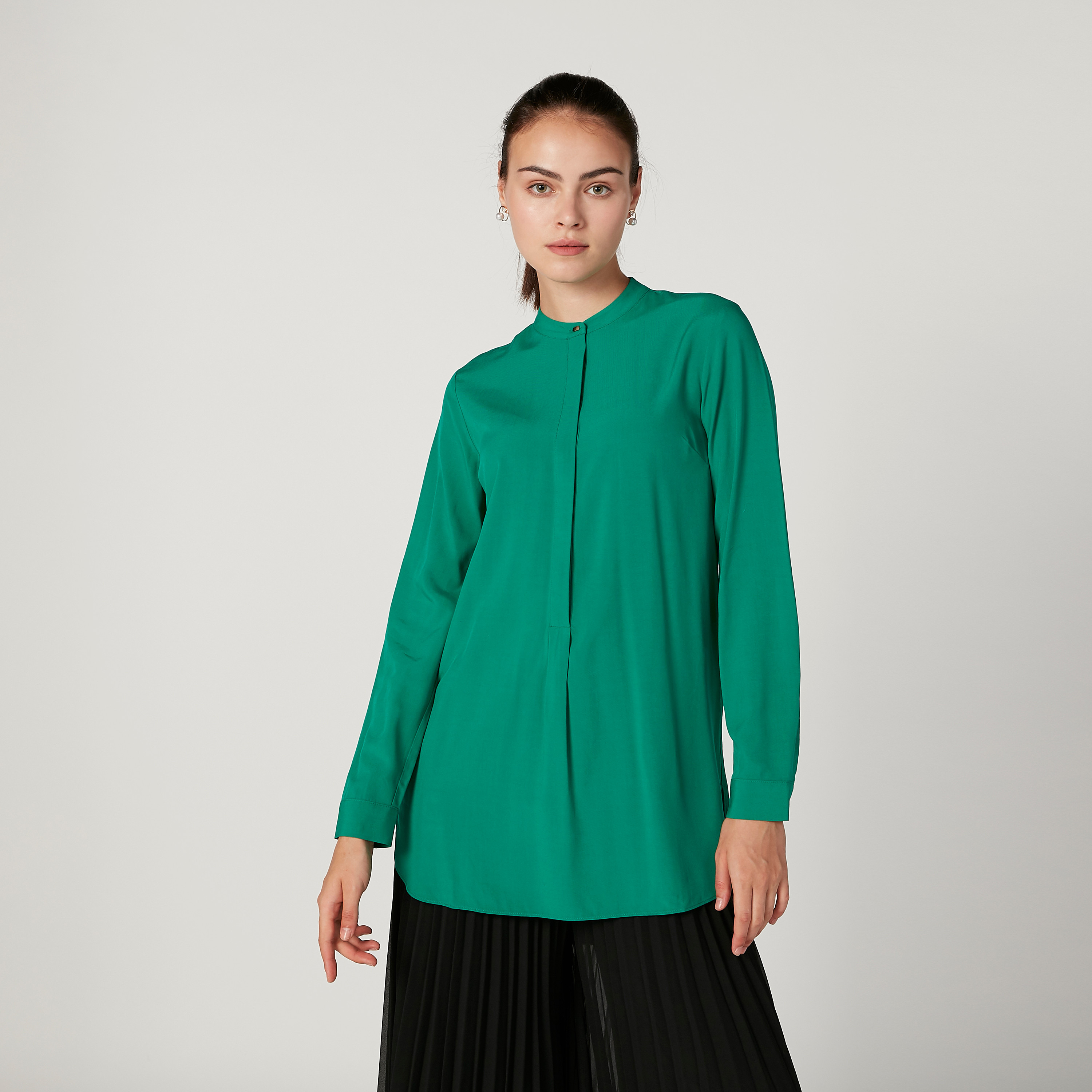 Iconic Plain Top with Mandarin Collar and Long Sleeves-women-clothing-shirtsandblouses-blouses-image-1