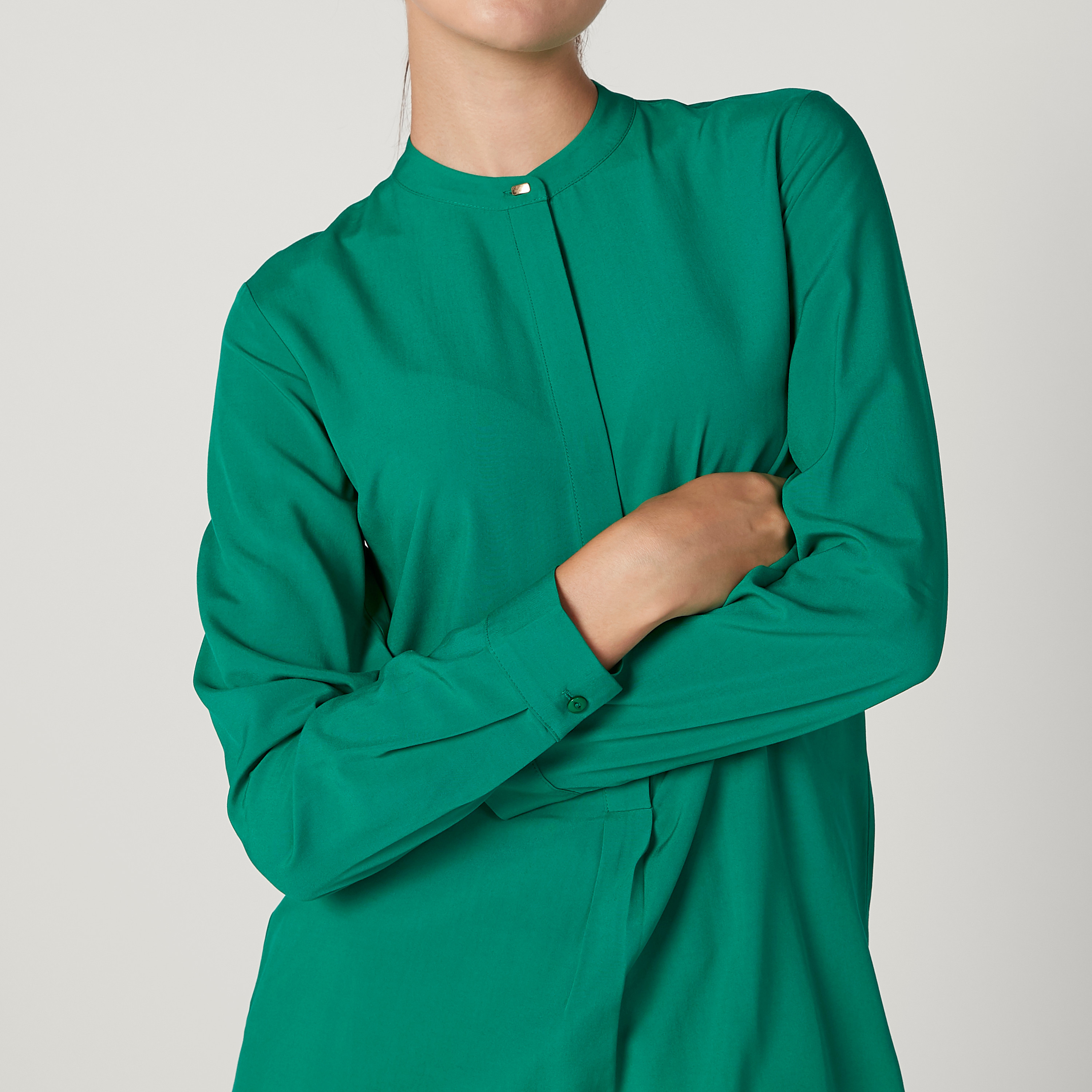 Iconic Plain Top with Mandarin Collar and Long Sleeves-women-clothing-shirtsandblouses-blouses-image-3