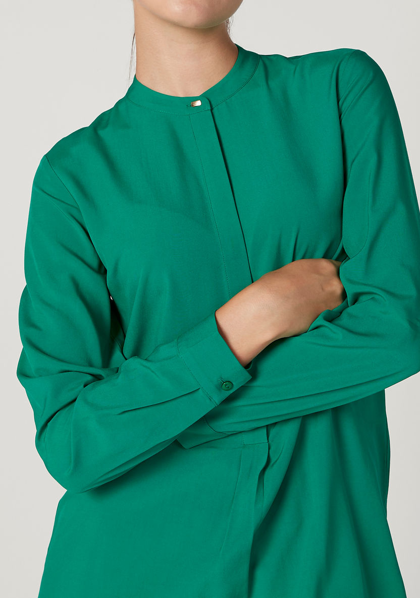 Iconic Plain Top with Mandarin Collar and Long Sleeves-Shirts & Blouses-image-2
