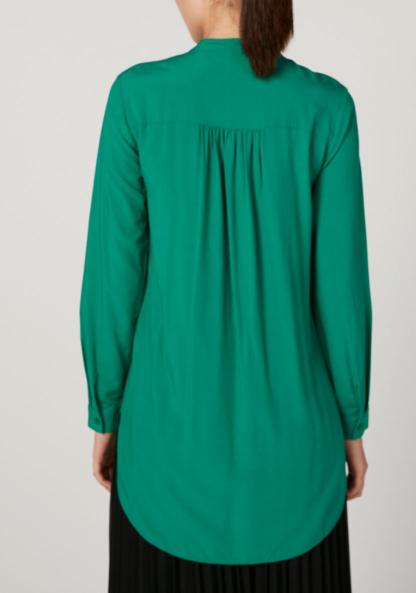 Iconic Plain Top with Mandarin Collar and Long Sleeves-Shirts & Blouses-image-3