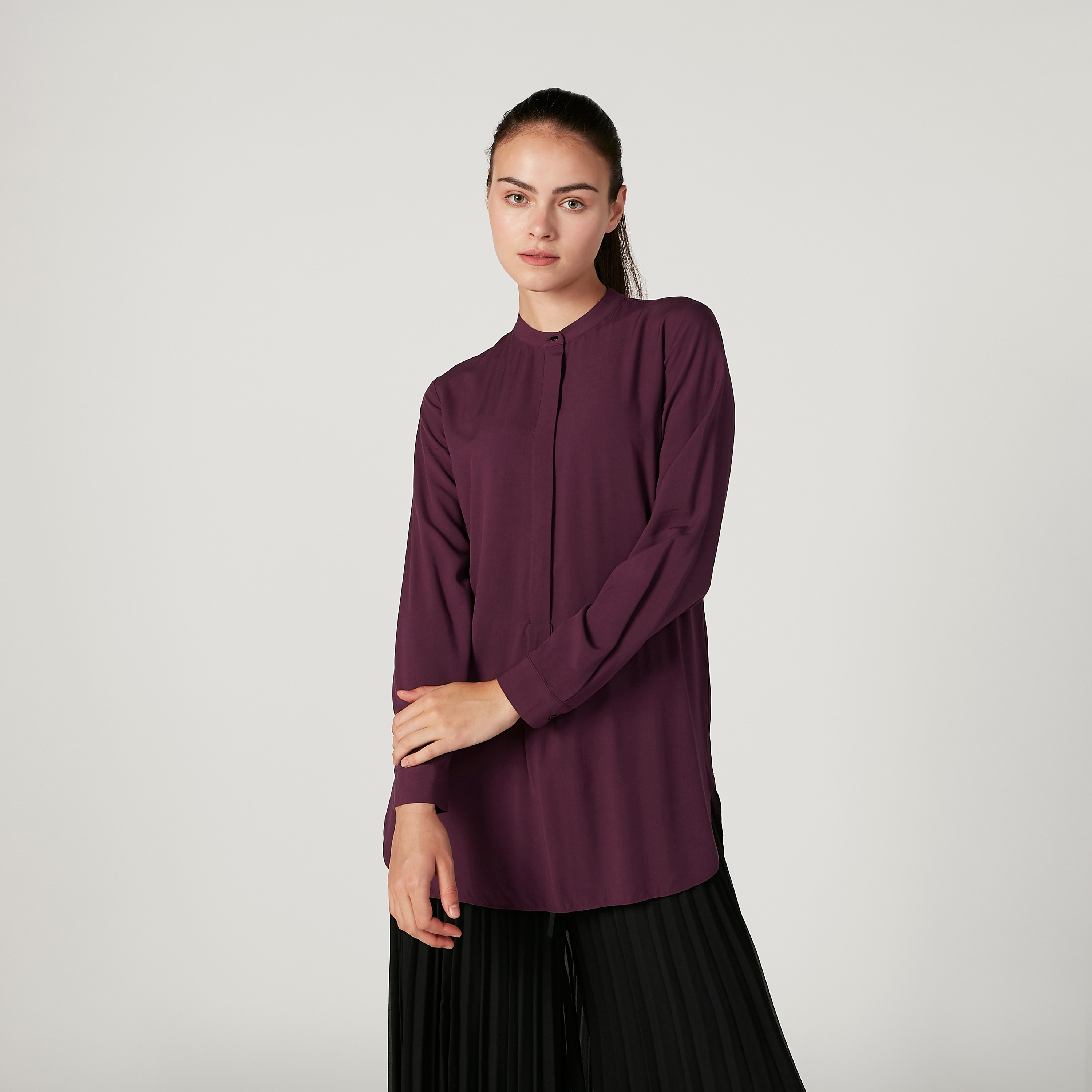 Iconic Plain Top with Mandarin Collar and Long Sleeves-women-clothing-shirtsandblouses-blouses-image-5