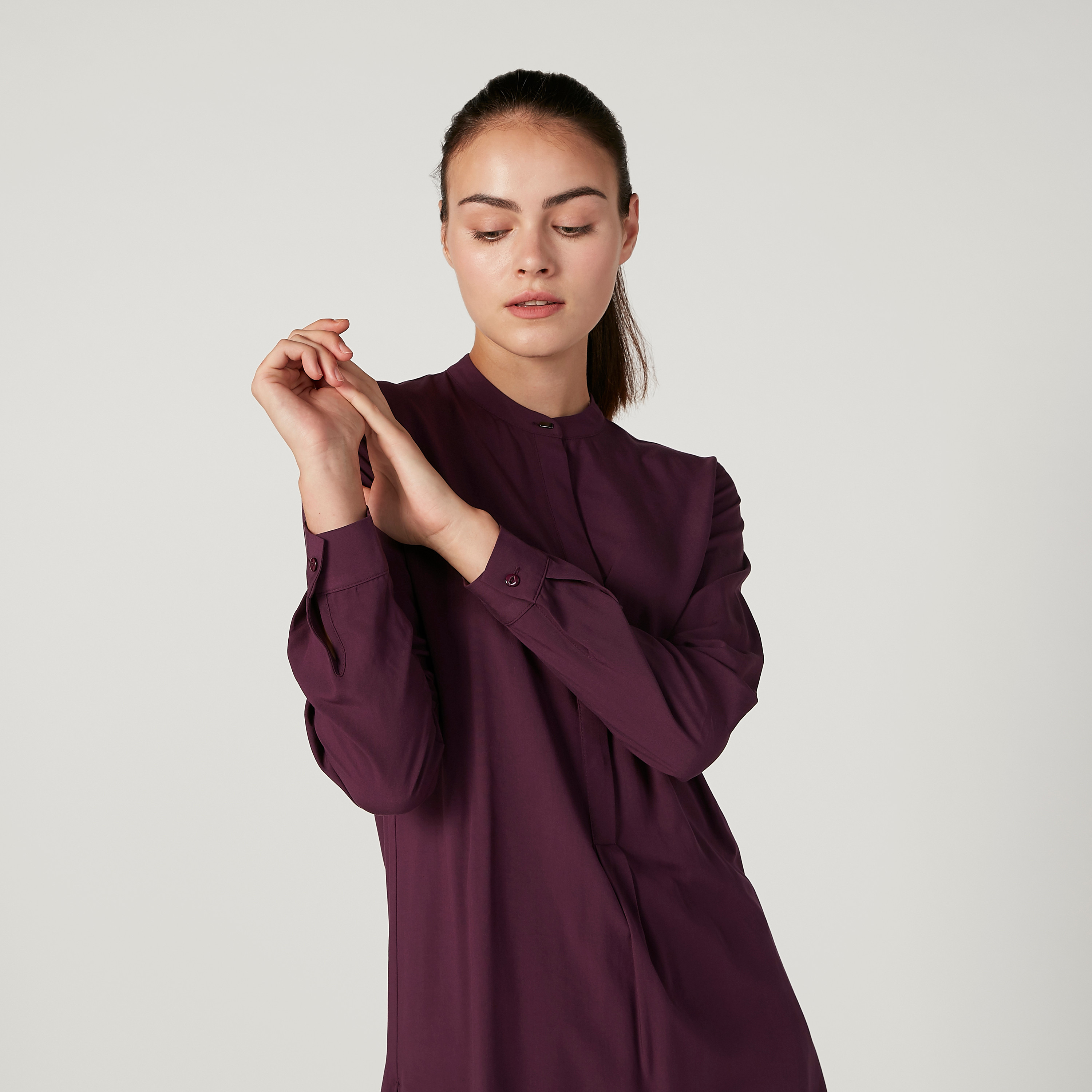 Iconic Plain Top with Mandarin Collar and Long Sleeves-women-clothing-shirtsandblouses-blouses-image-7