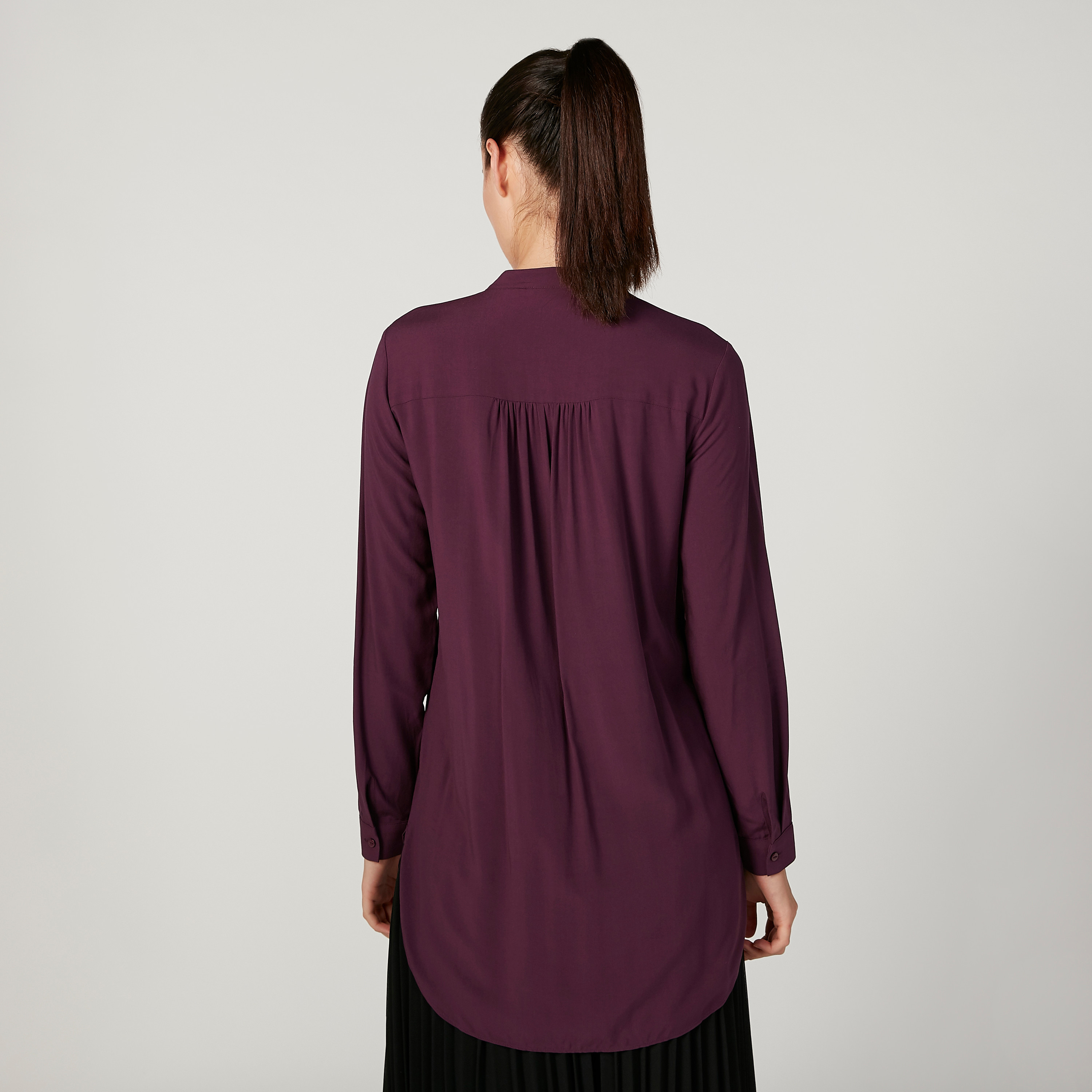 Iconic Plain Top with Mandarin Collar and Long Sleeves-women-clothing-shirtsandblouses-blouses-image-8