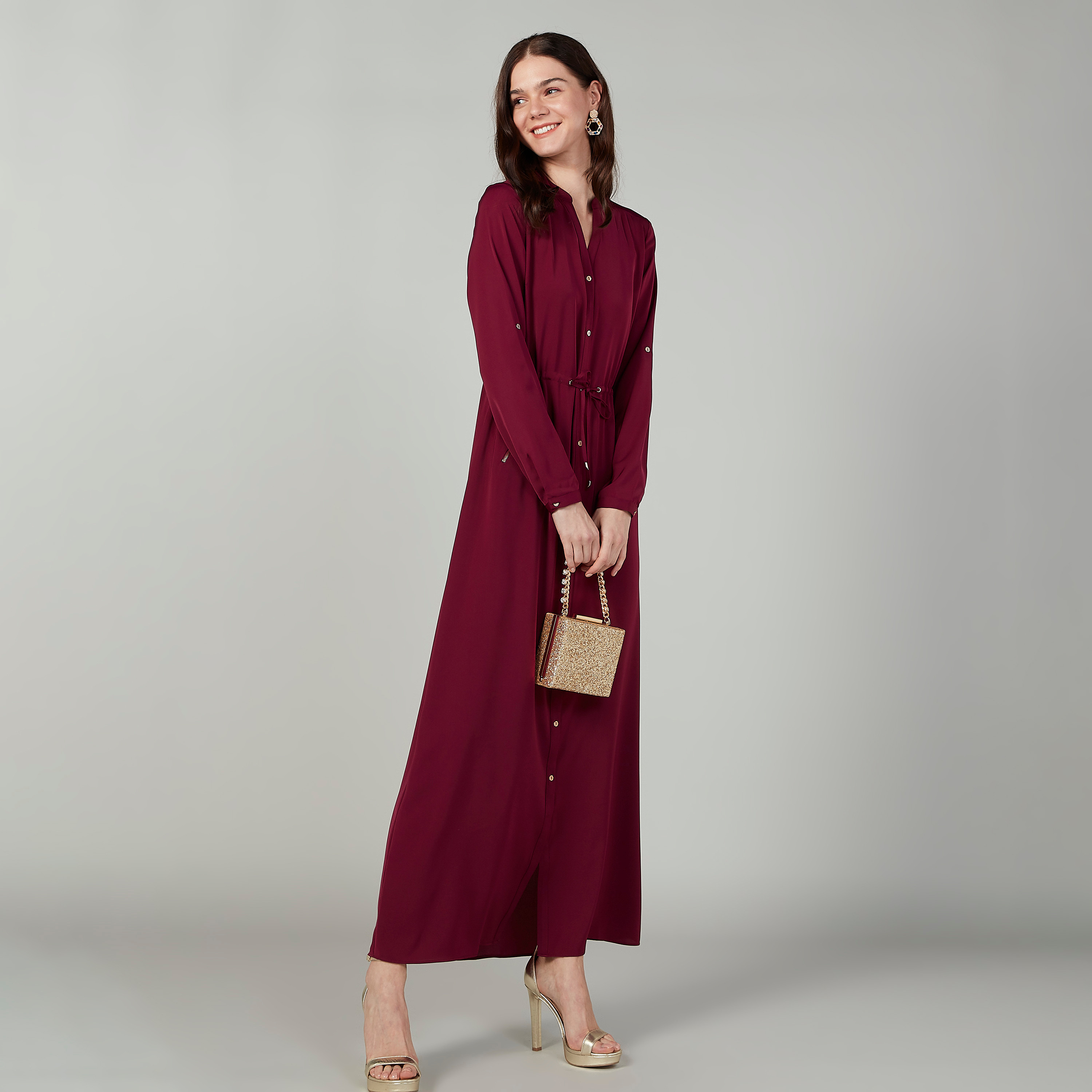 Iconic Plain Maxi Shirt Dress with Long Sleeves and Pocket Detail-women-clothing-dresses-image-2