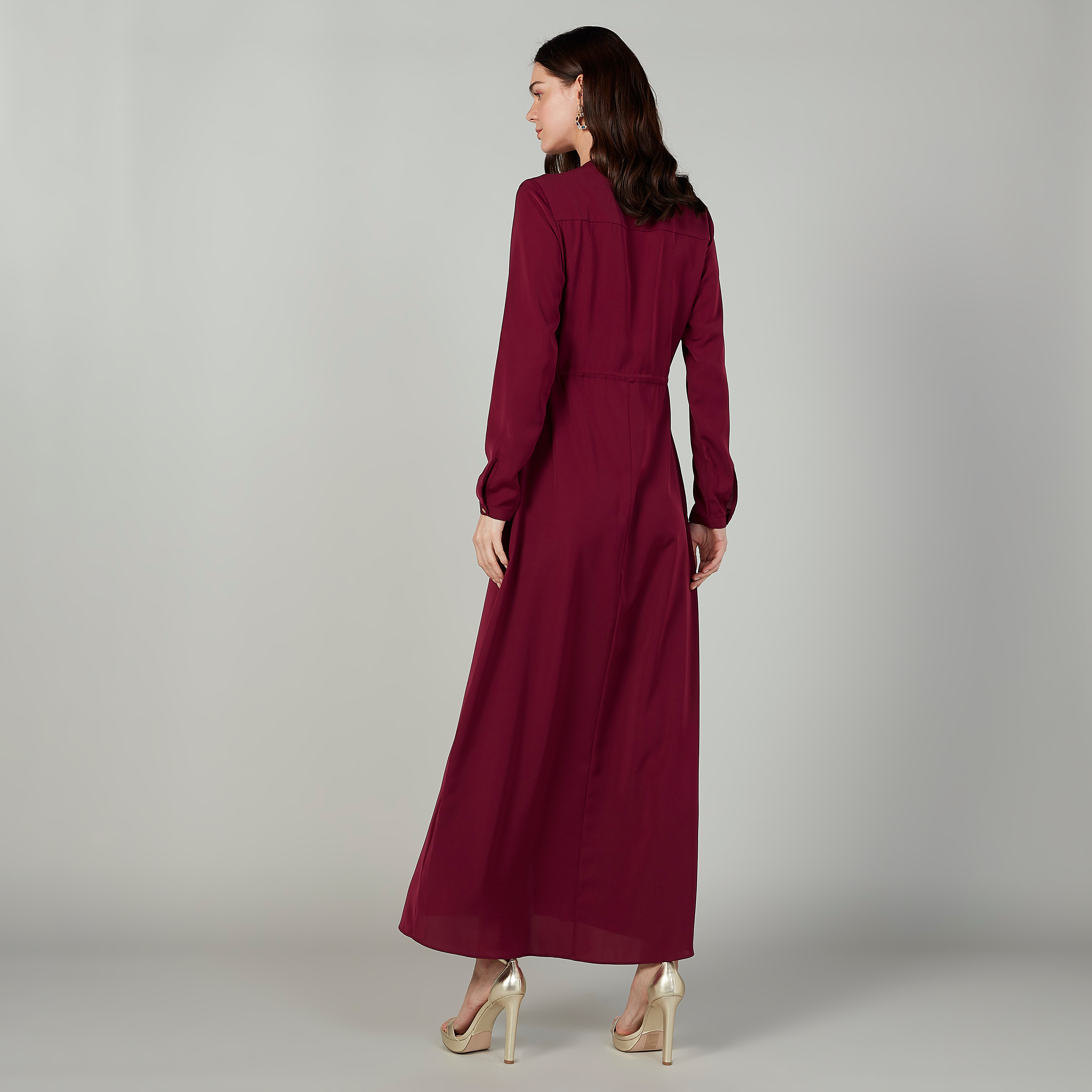 Iconic Plain Maxi Shirt Dress with Long Sleeves and Pocket Detail-women-clothing-dresses-image-4