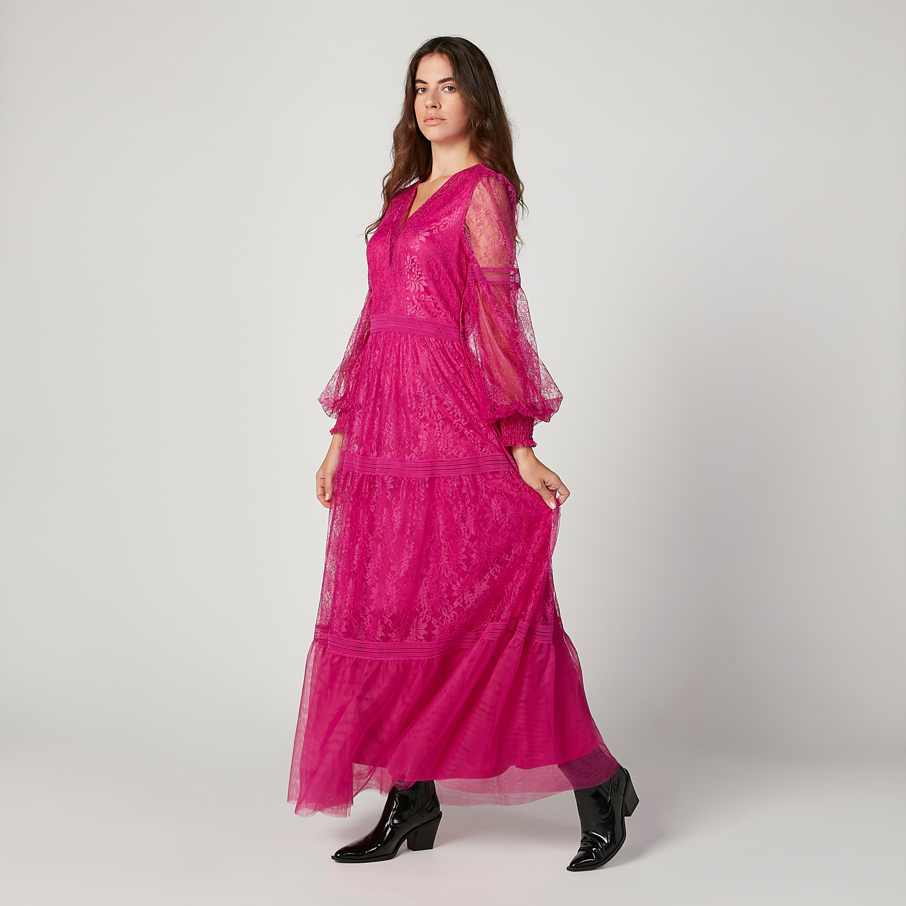 Iconic Lace Maxi A-line Dress with Bishop Sleeves-women-clothing-dresses-image-1