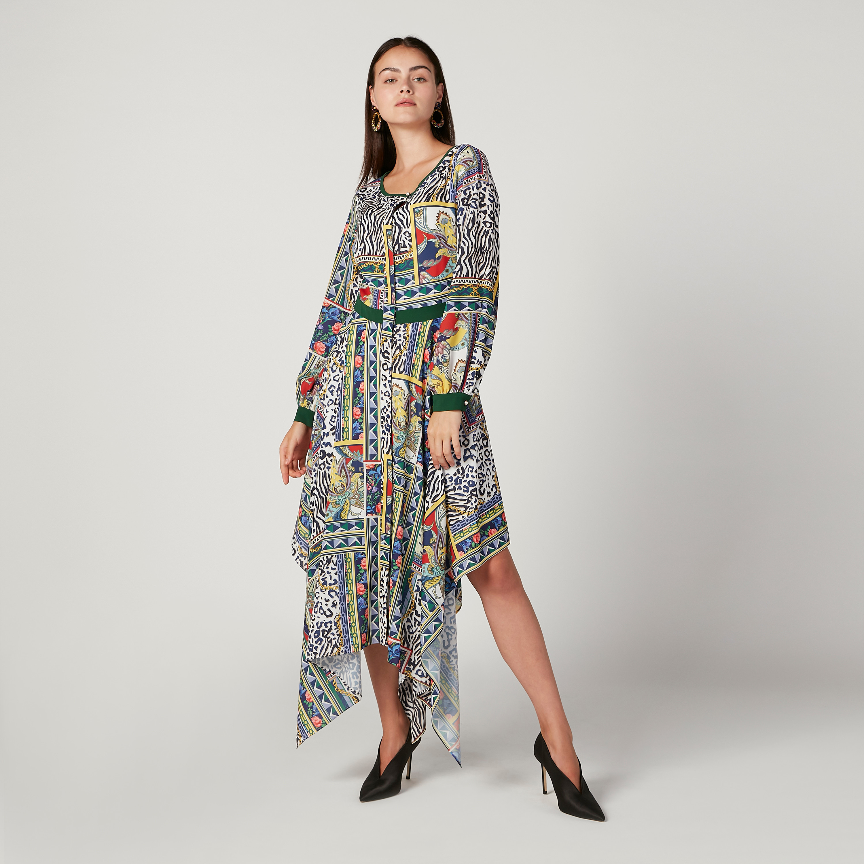 Iconic Printed Maxi Dress with Long Sleeves and Asymmetric Hem-women-clothing-dresses-image-1